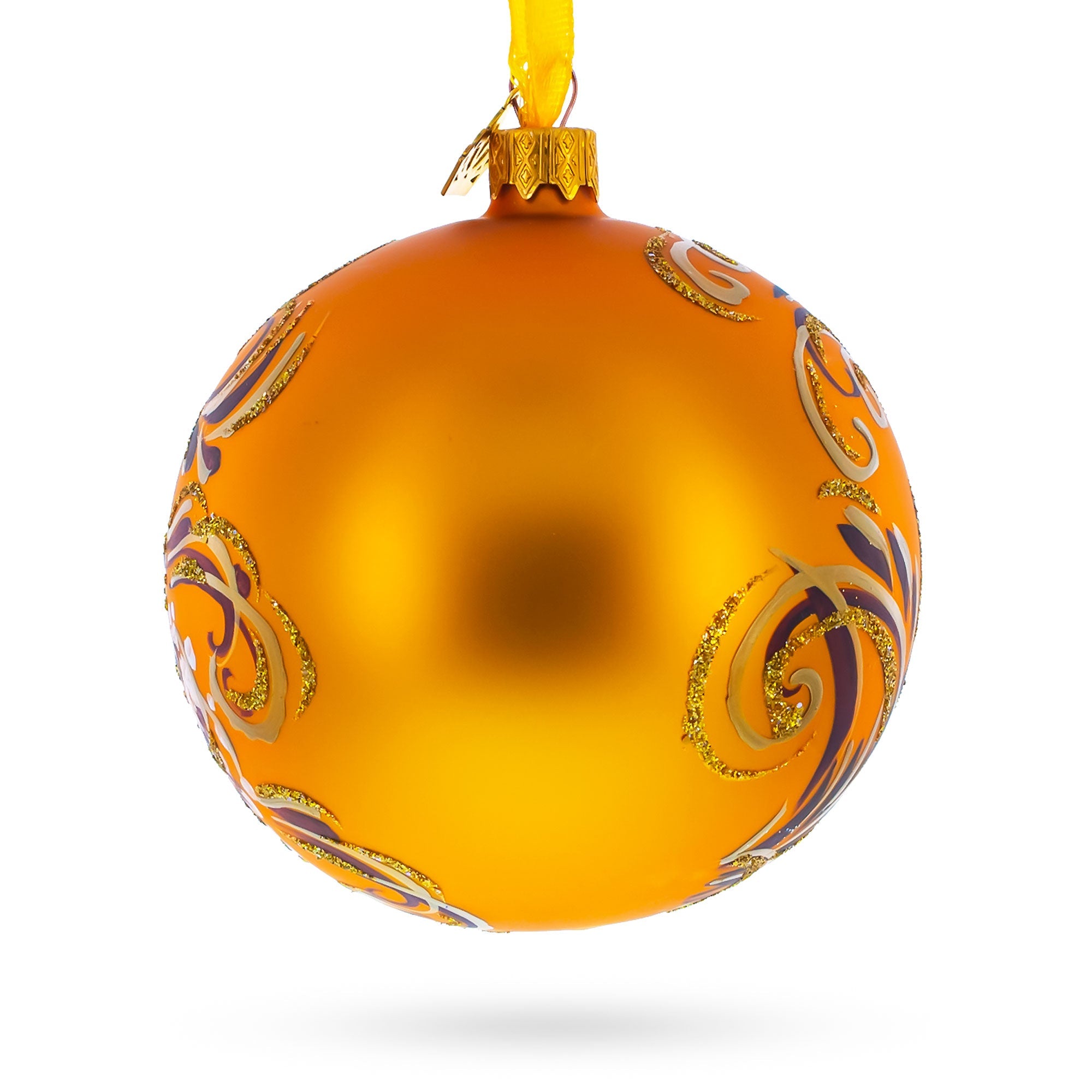 Gerbera Flowers on Gold Glass Ball Ornament