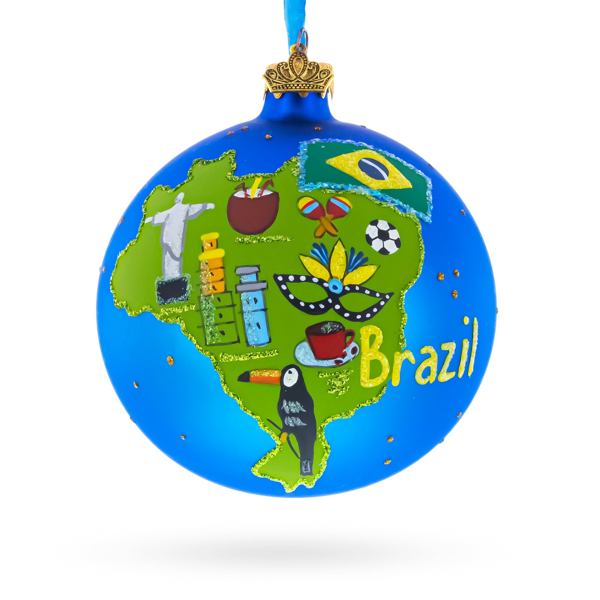 Brazil Landmarks and Symbols Glass Ball Christmas Ornament 4 Inches