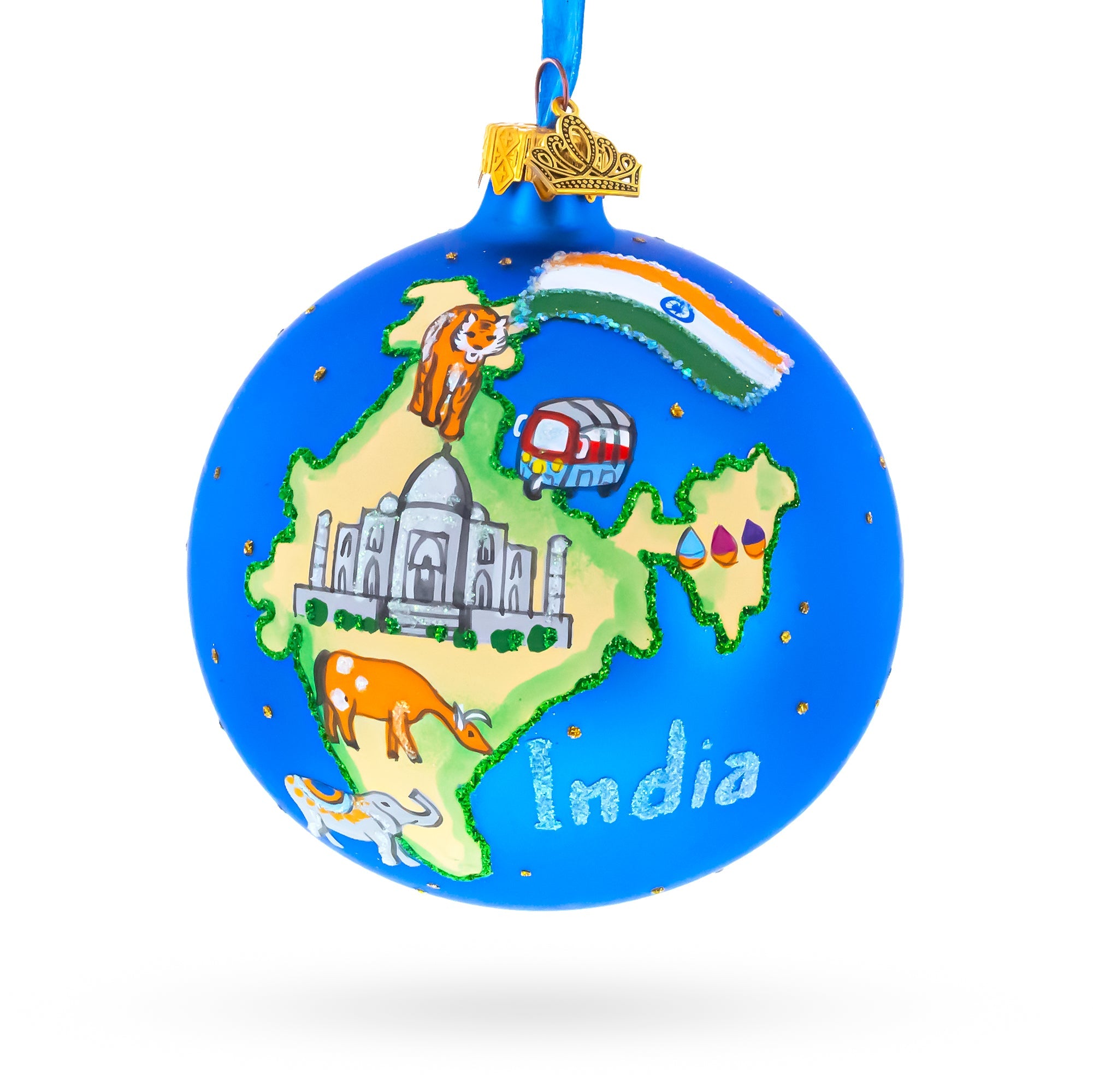 India Landmarks and Symbols Glass Ball Christmas Ornament 4 Inches