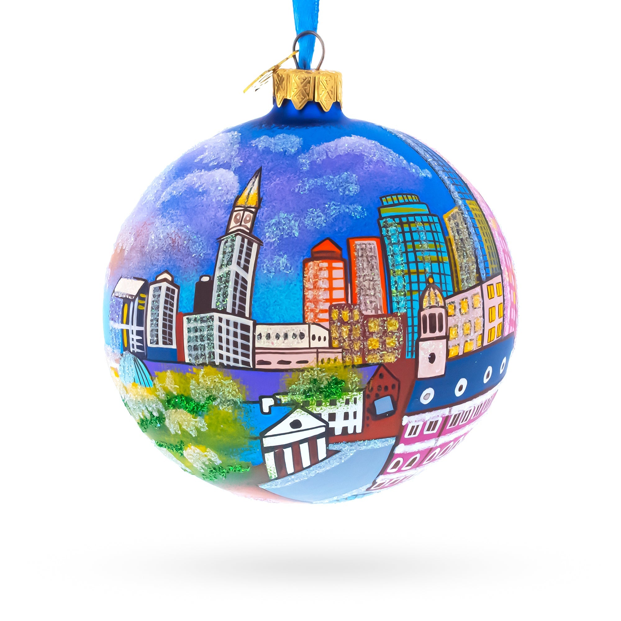 Boston, Massachusetts Glass Ball Christmas Ornament 4 Inches