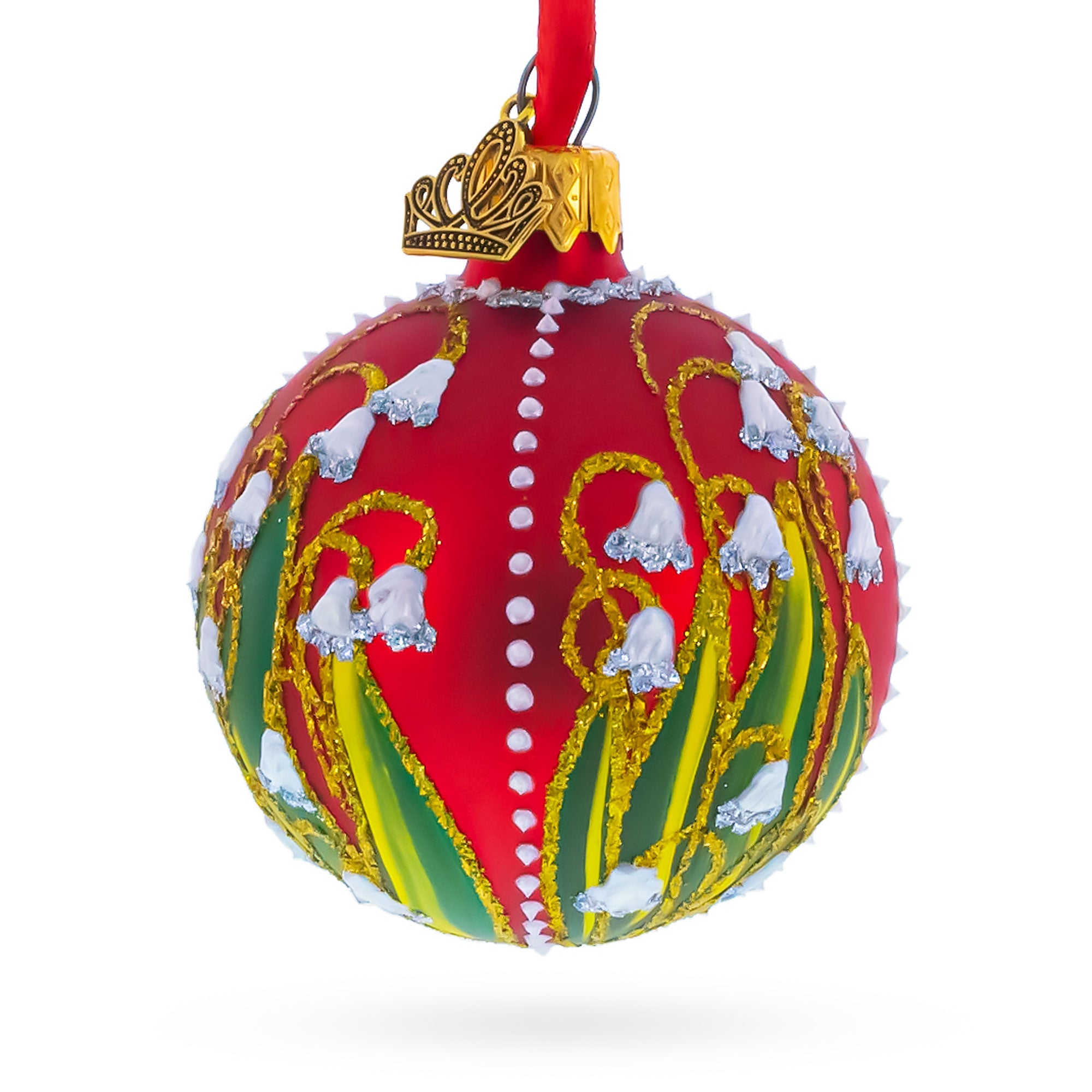 1898 Lilies of the Valley Royal Glass Ball Christmas Ornament 2.4 Inches