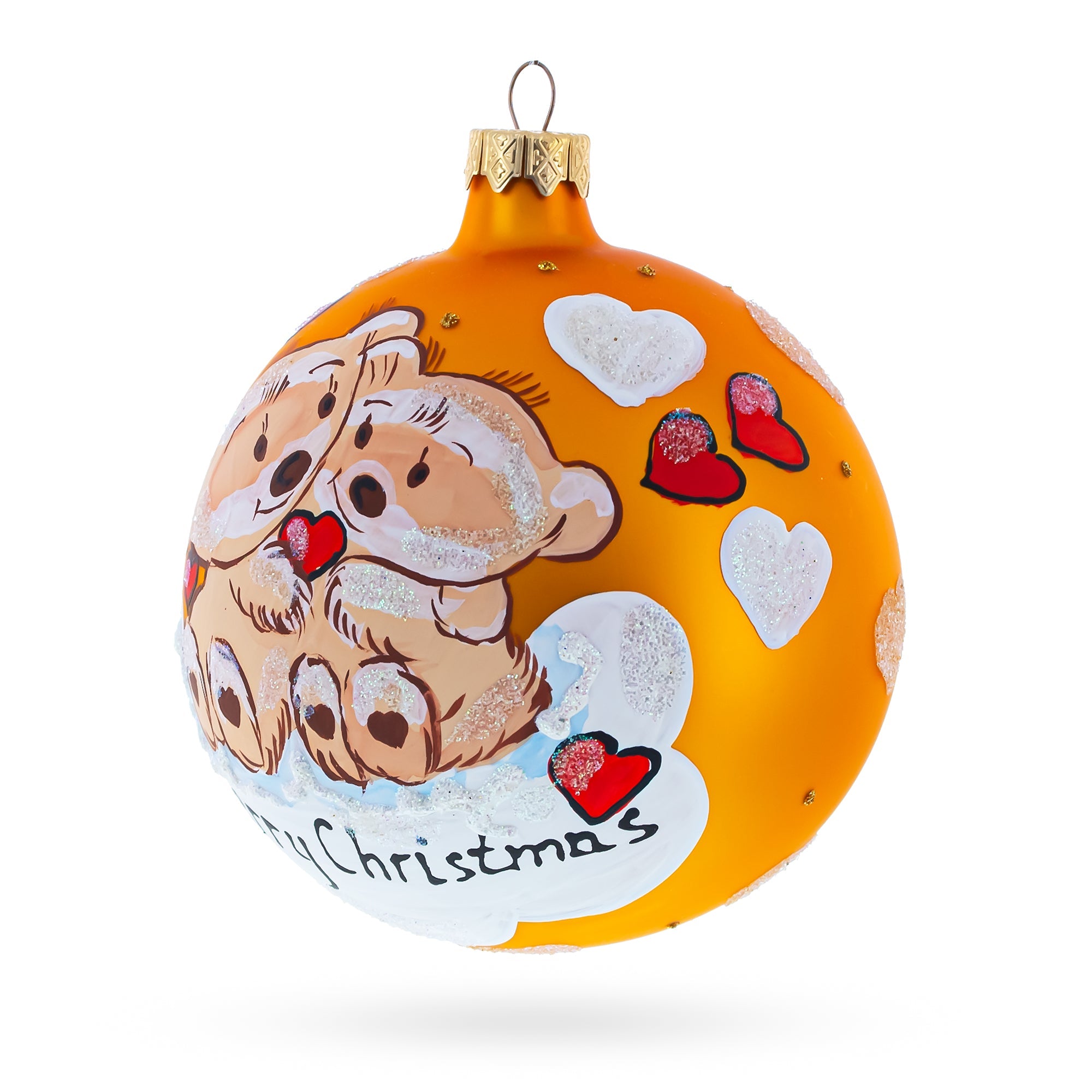 Merry Christmas from Two Bears in Love Glass Ball Christmas Ornament 3.25 Inches