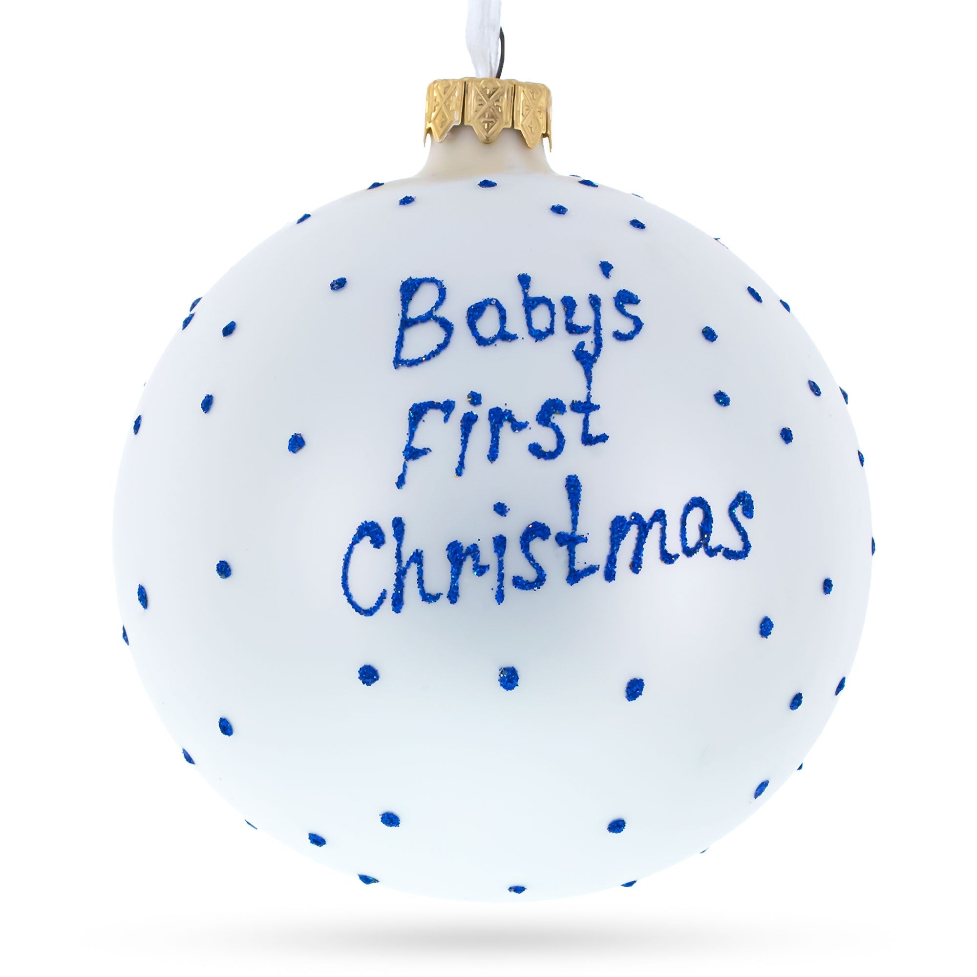 Boy Opening Gift Glass Ball Baby's First Christmas Ornament 4 Inches