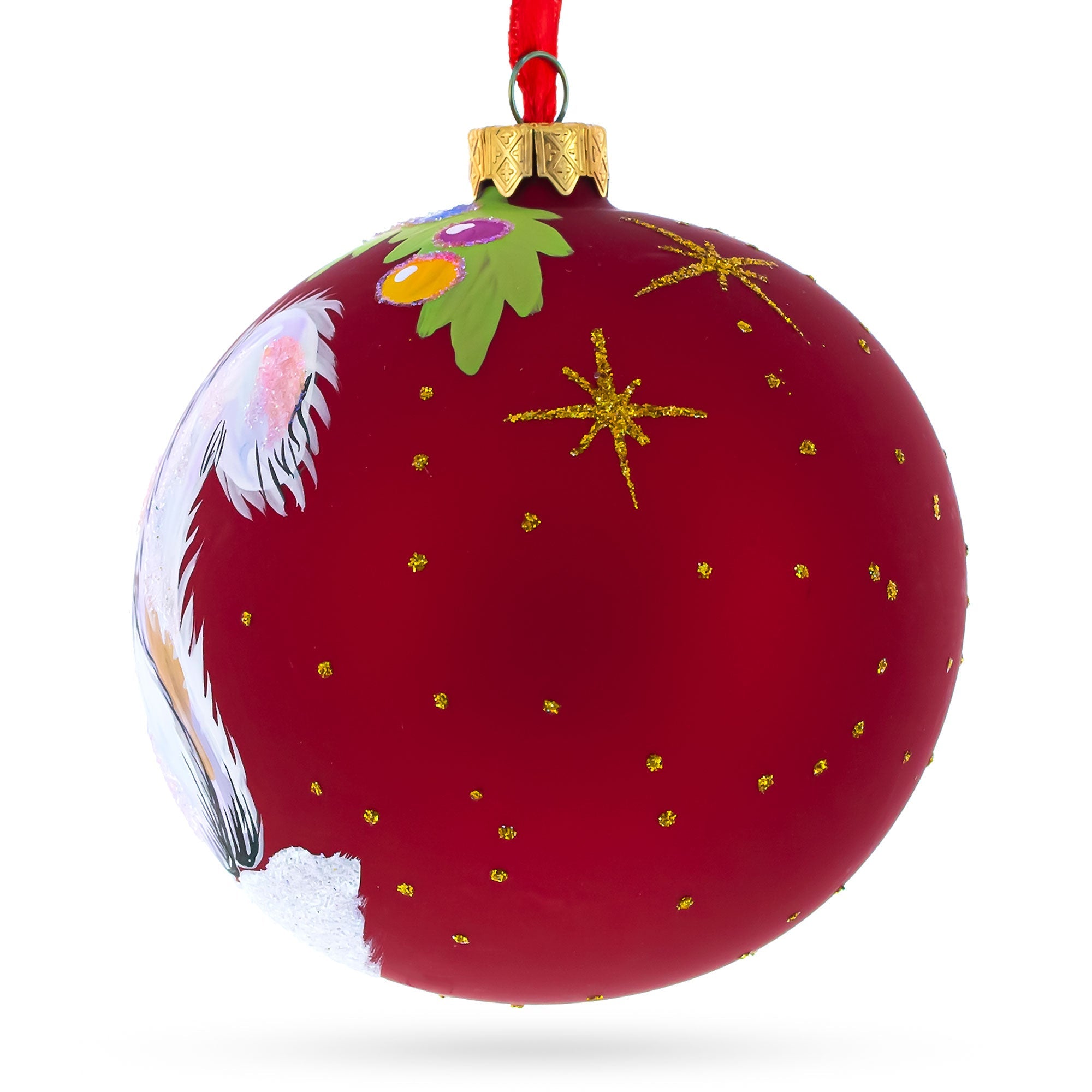 Fluffy White Persian Cat Glass Ball Christmas Ornament 4 Inches