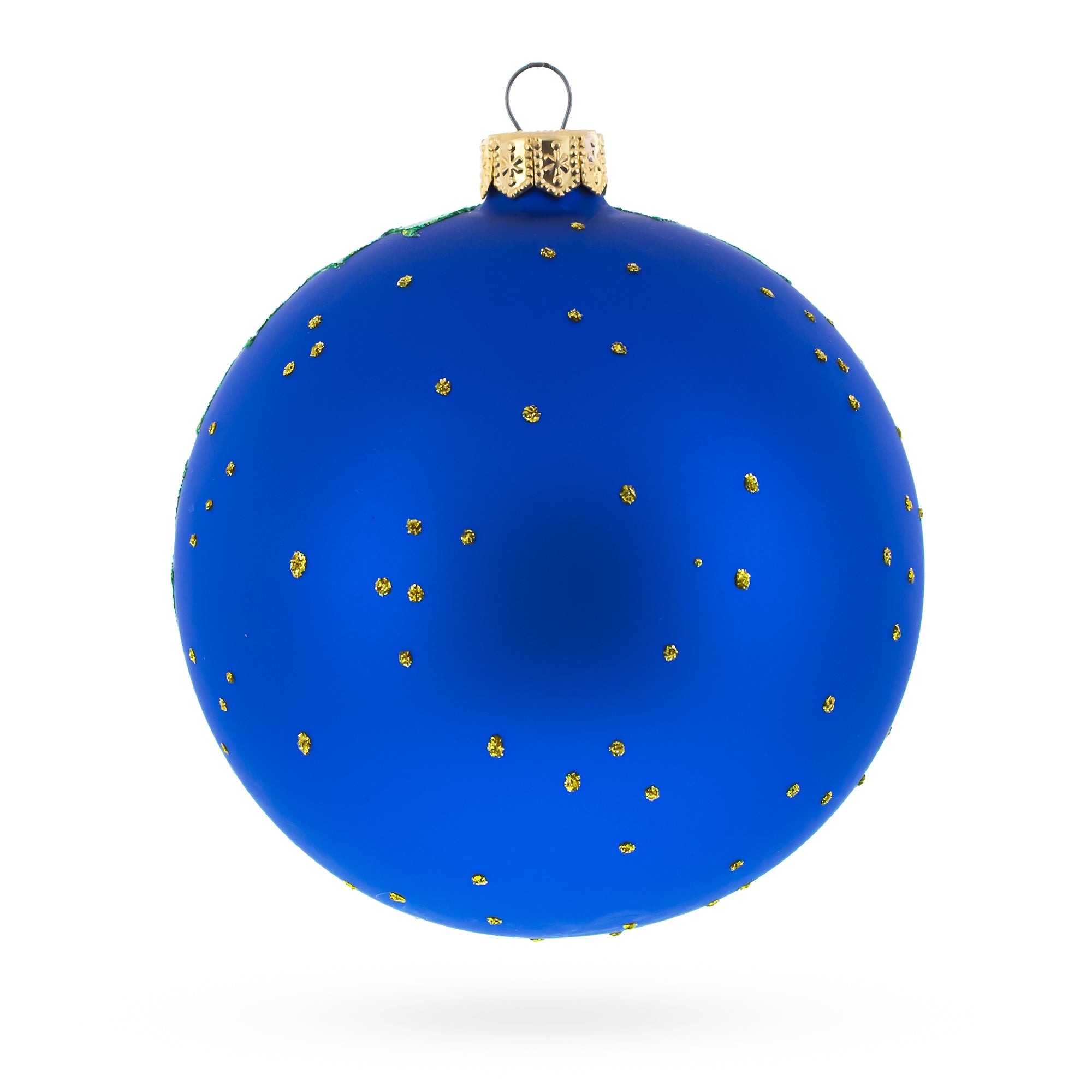Navy Sailor Boy Holding American Flag Blue Ball Glass Christmas Ornament 4 Inches