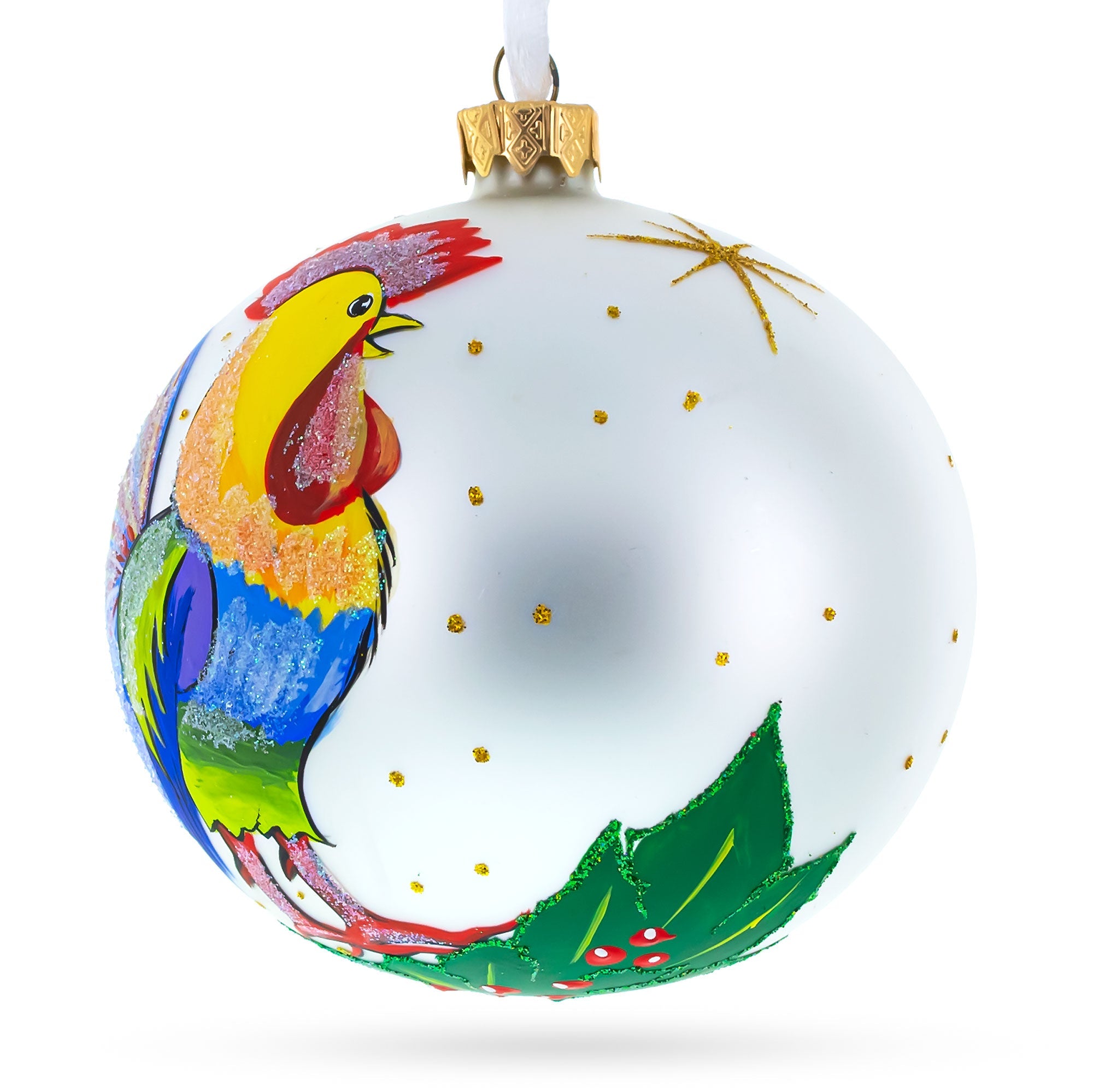 Colorful Rooster Glass Ball Christmas Ornament 4 Inches