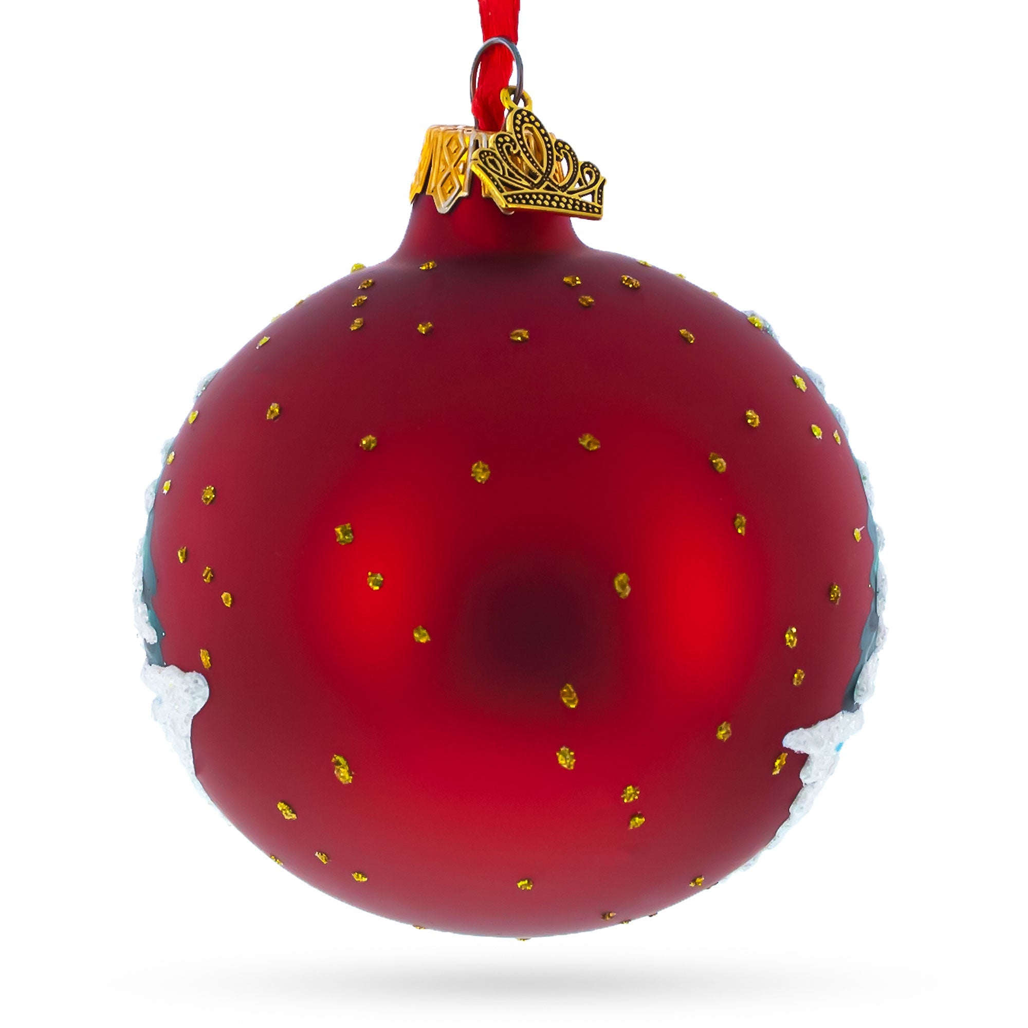 Rooster Village Scene Glass Ball Christmas Ornament 3.25 Inches
