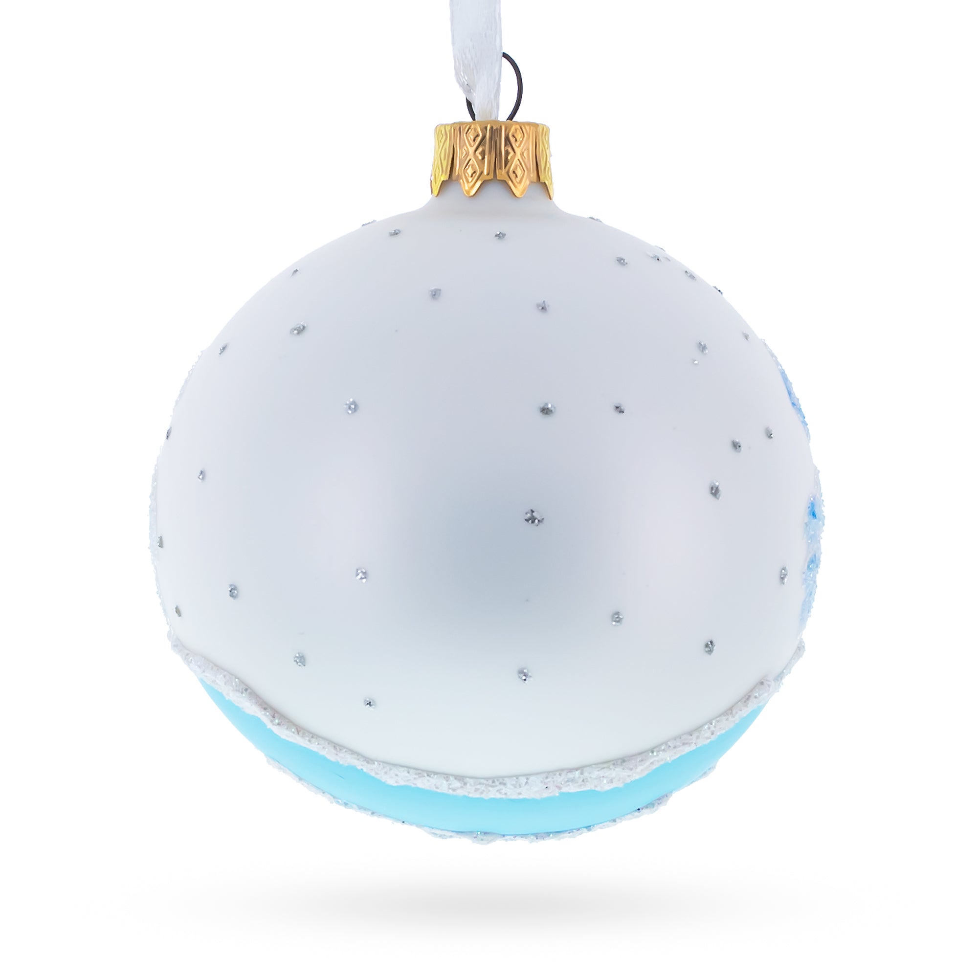 Puppy on the Snow Glass Christmas Ornament 3.25 Inches