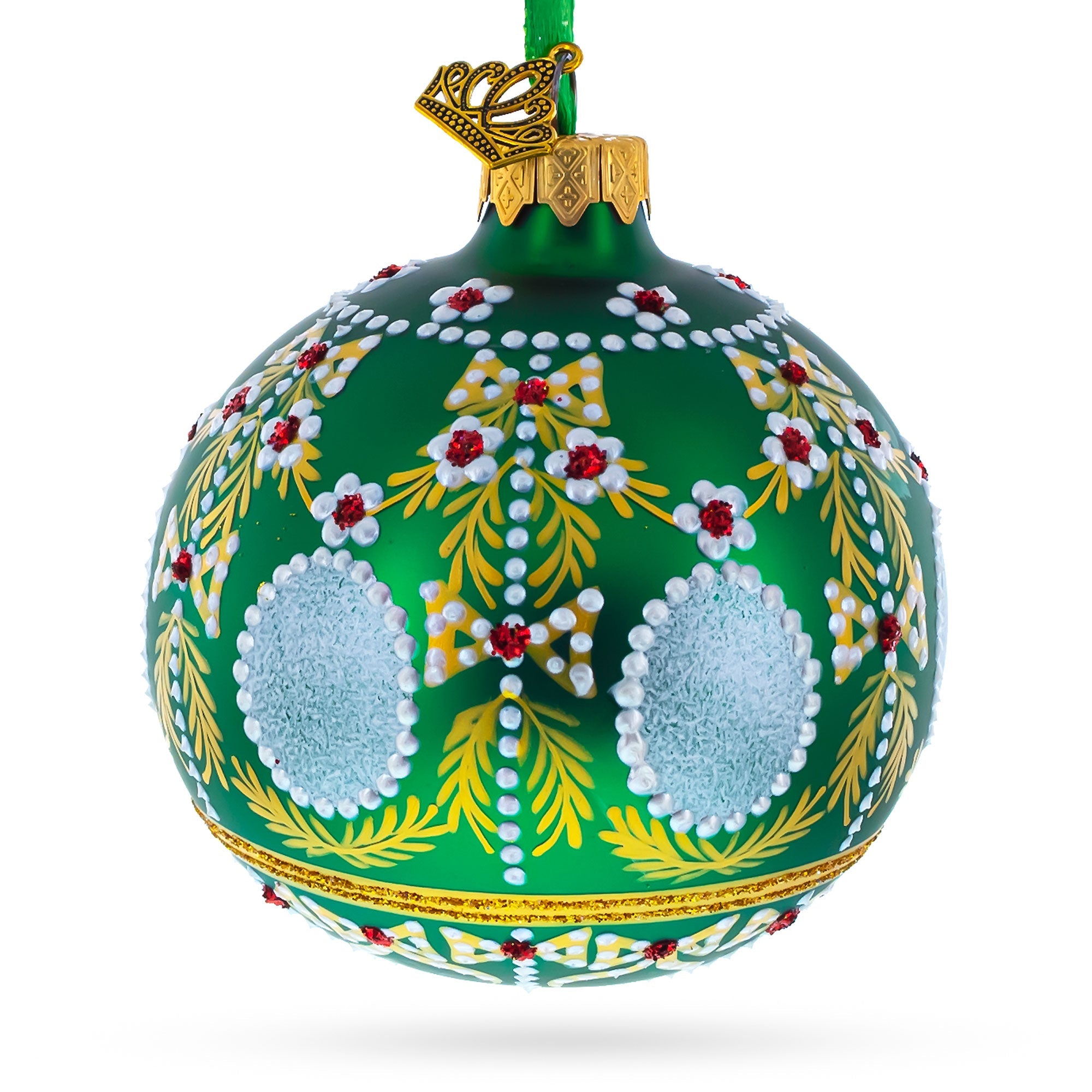 1908 Alexander Palace Royal Green Glass Ball Christmas Ornament 3.25 Inches