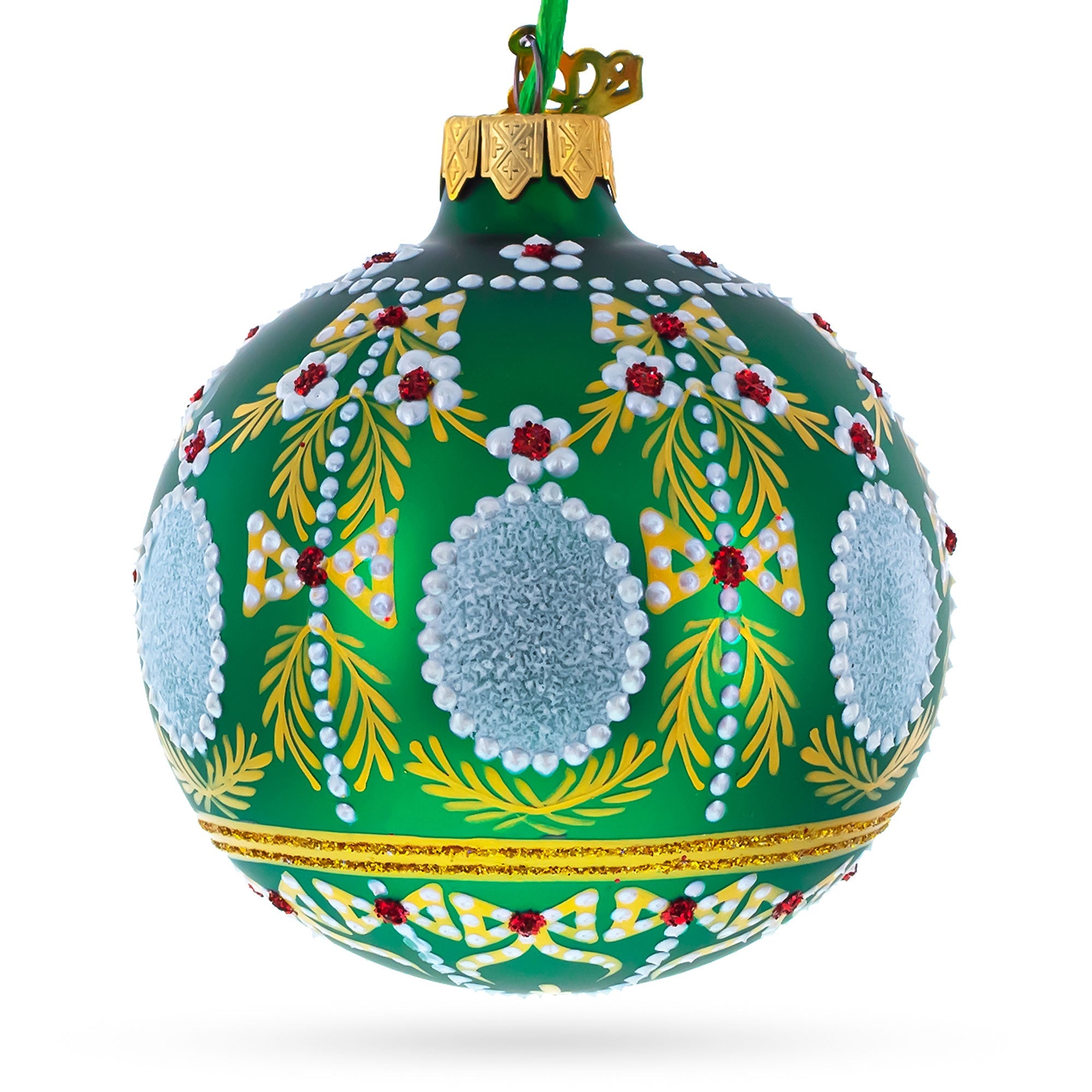 1908 Alexander Palace Royal Green Glass Ball Christmas Ornament 3.25 Inches