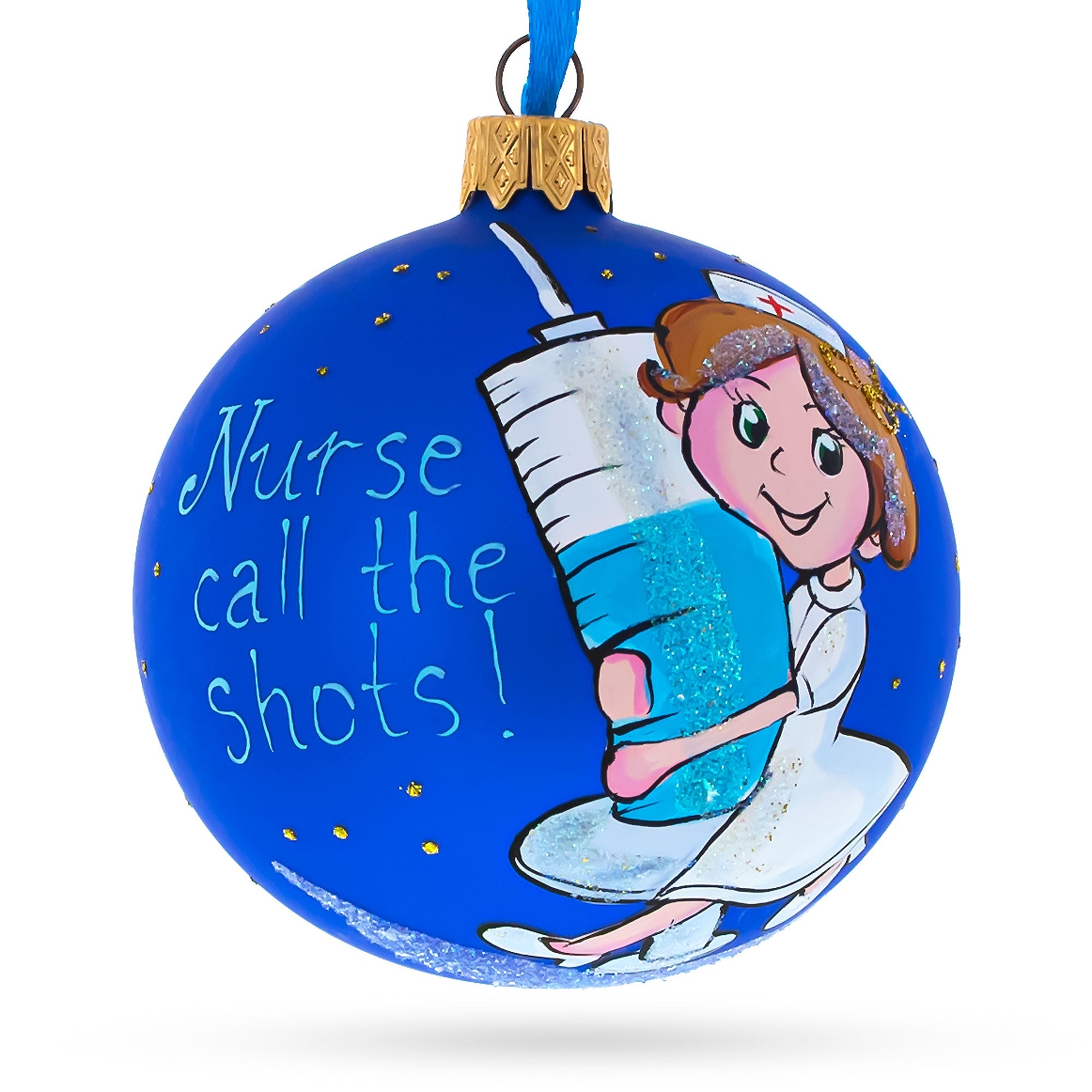Medical Professional Nurse with Syringe Glass Ball Christmas Ornament 3.25 Inches