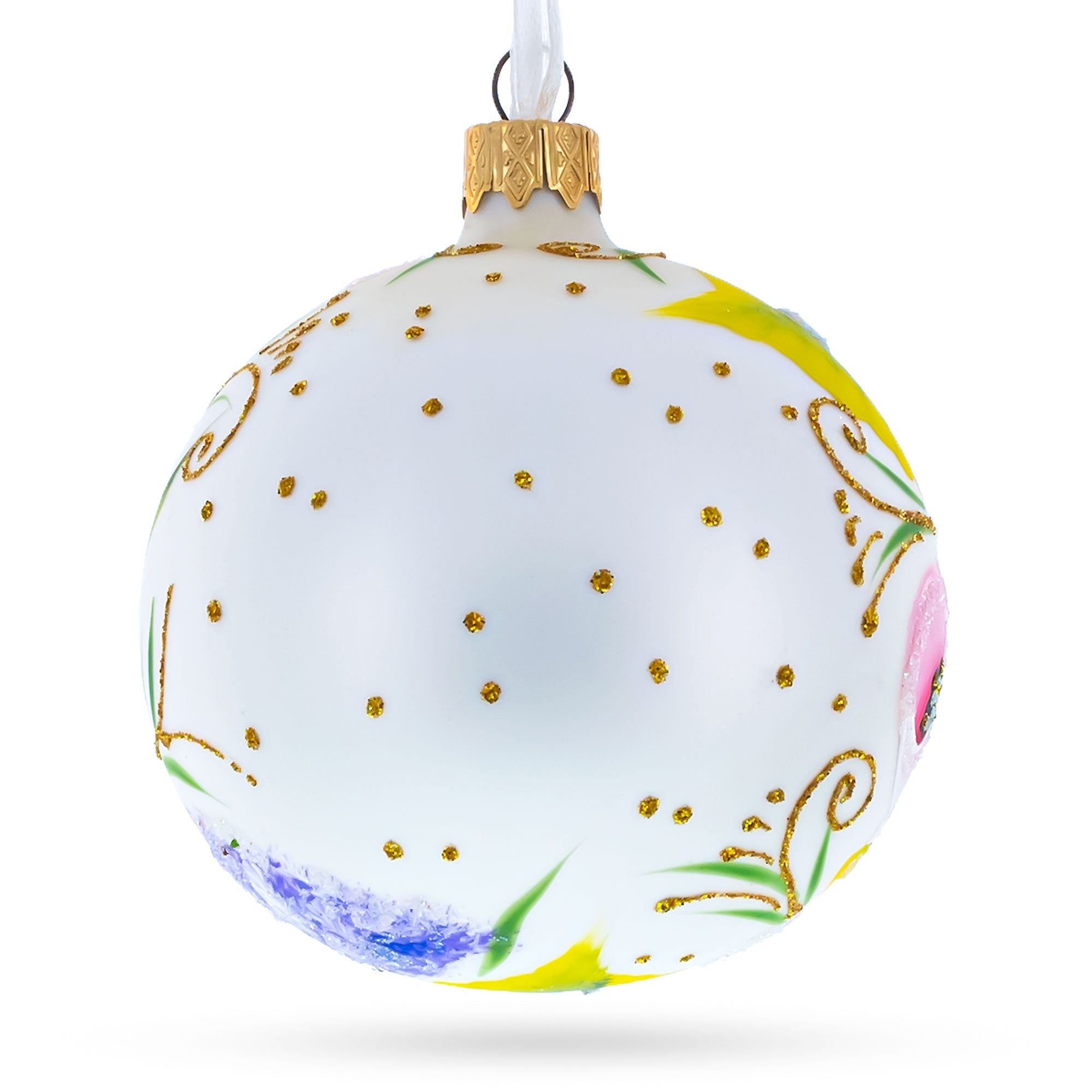 Exquisite Roses Glass Ball Christmas Ornament 3.25 Inches