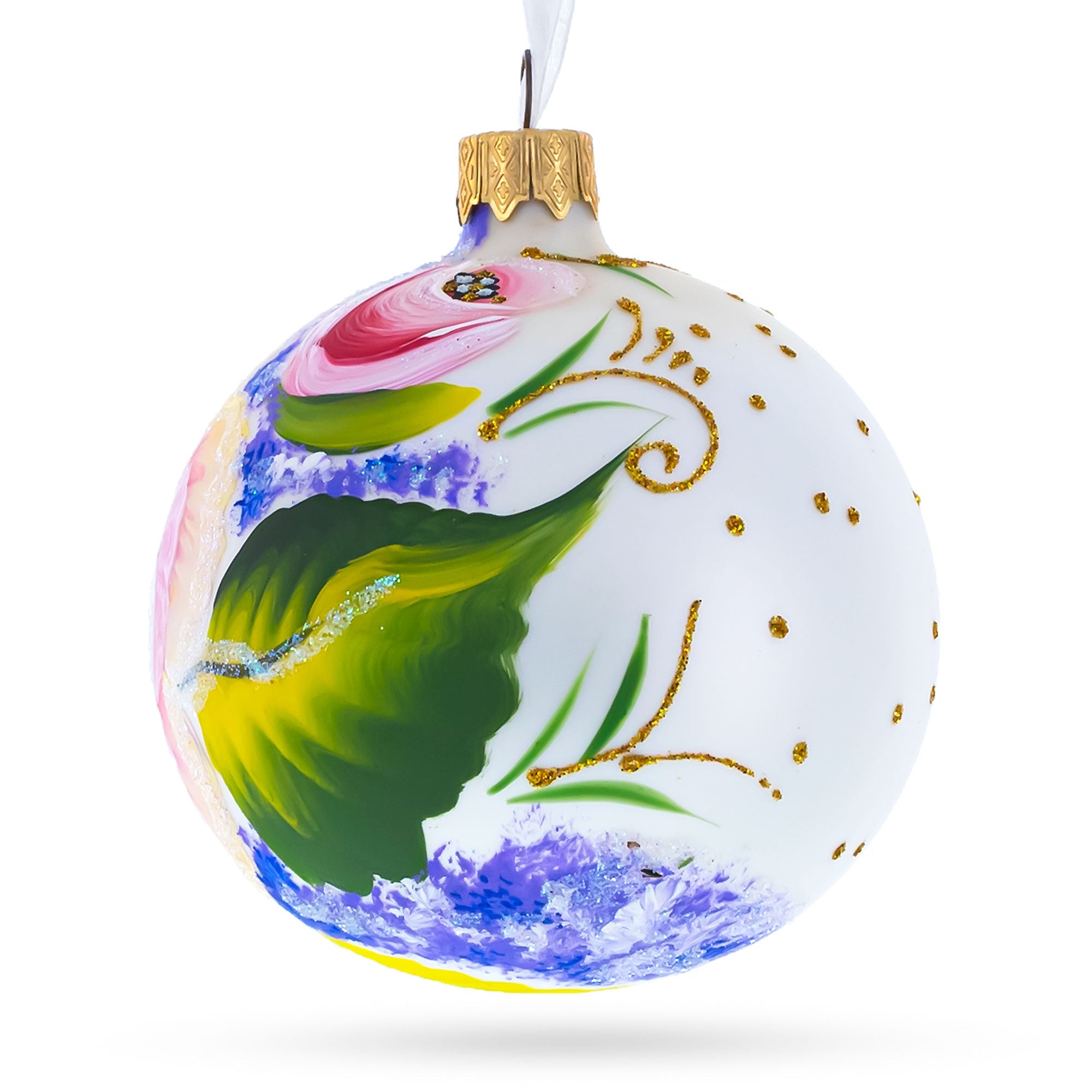 Exquisite Roses Glass Ball Christmas Ornament 3.25 Inches