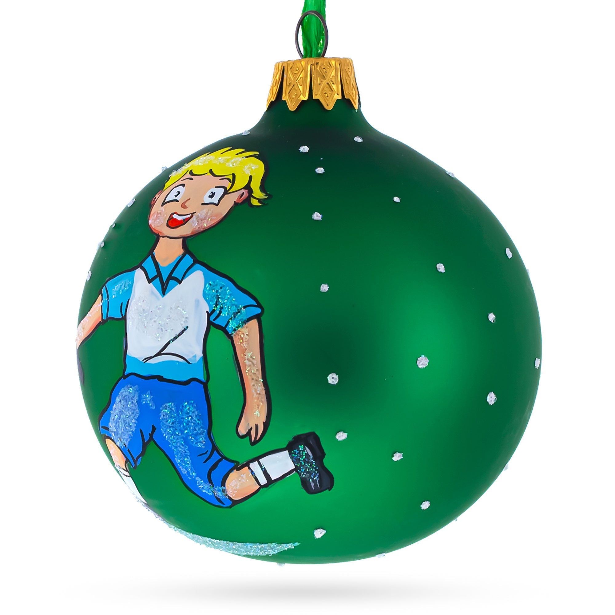 Tennis Player Glass Ball Christmas Ornament 3.25 Inches