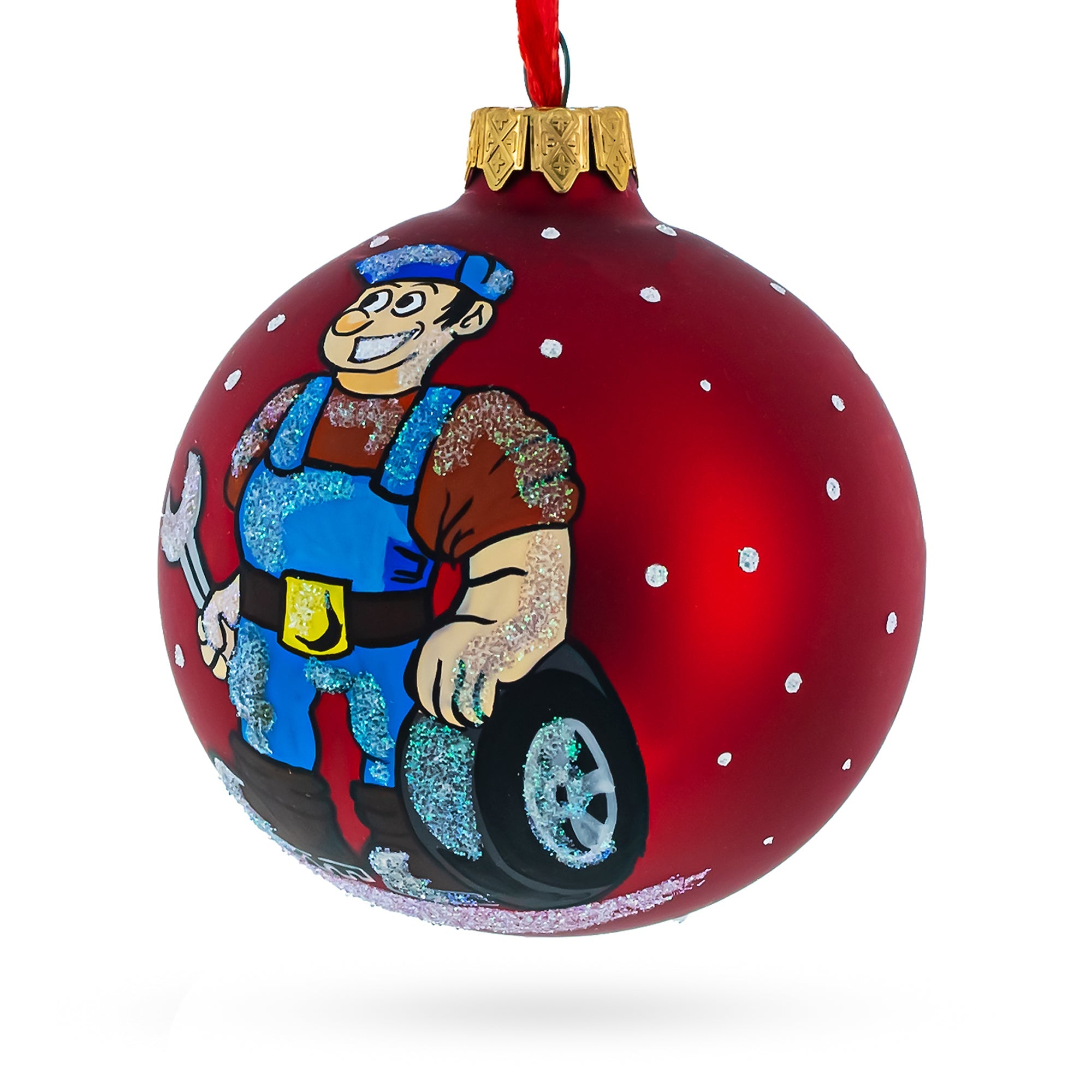 Car Mechanic Glass Ball Christmas Ornament 3.25 Inches