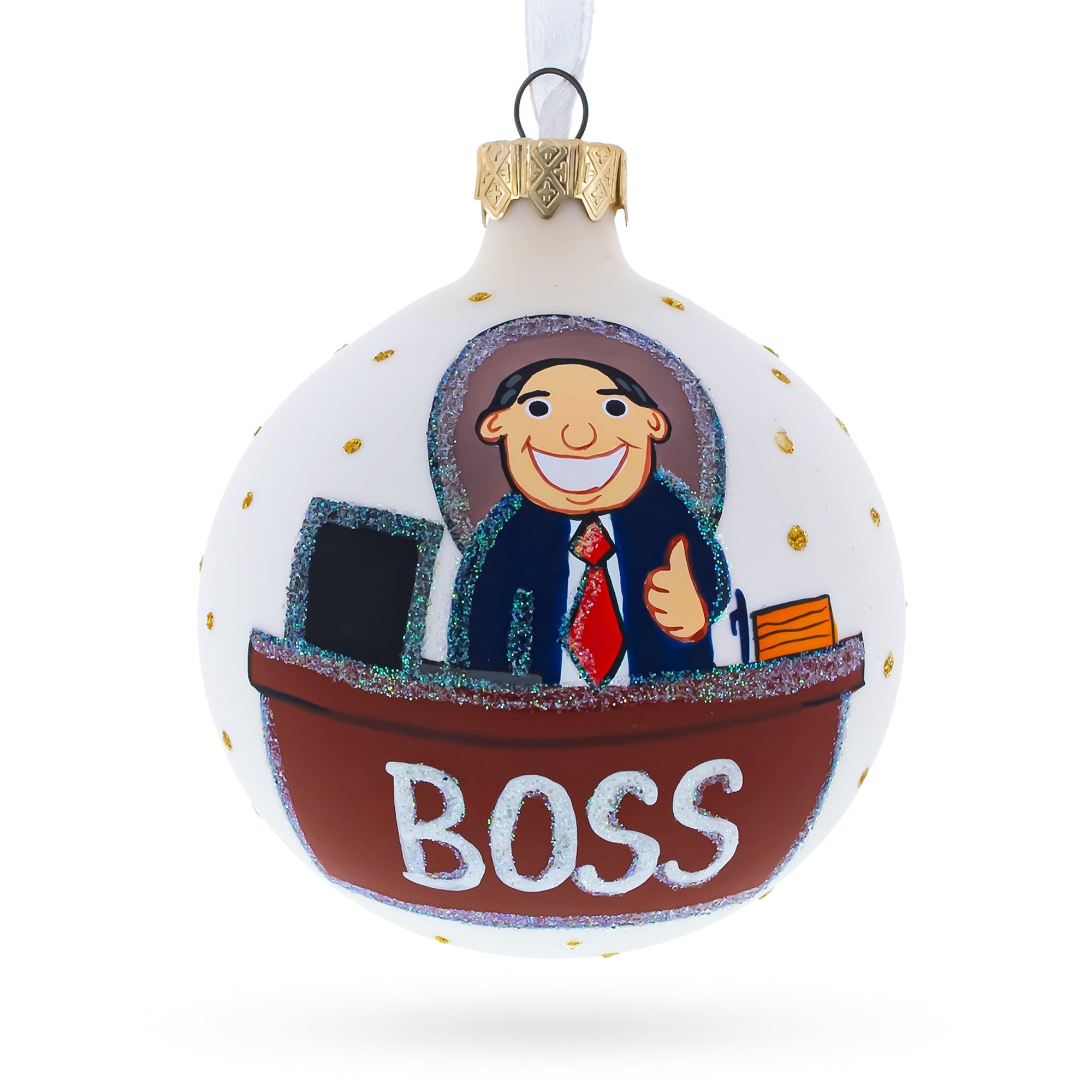 Cheerful Leader Glass Ball Boss Christmas Ornament 3.25 Inches