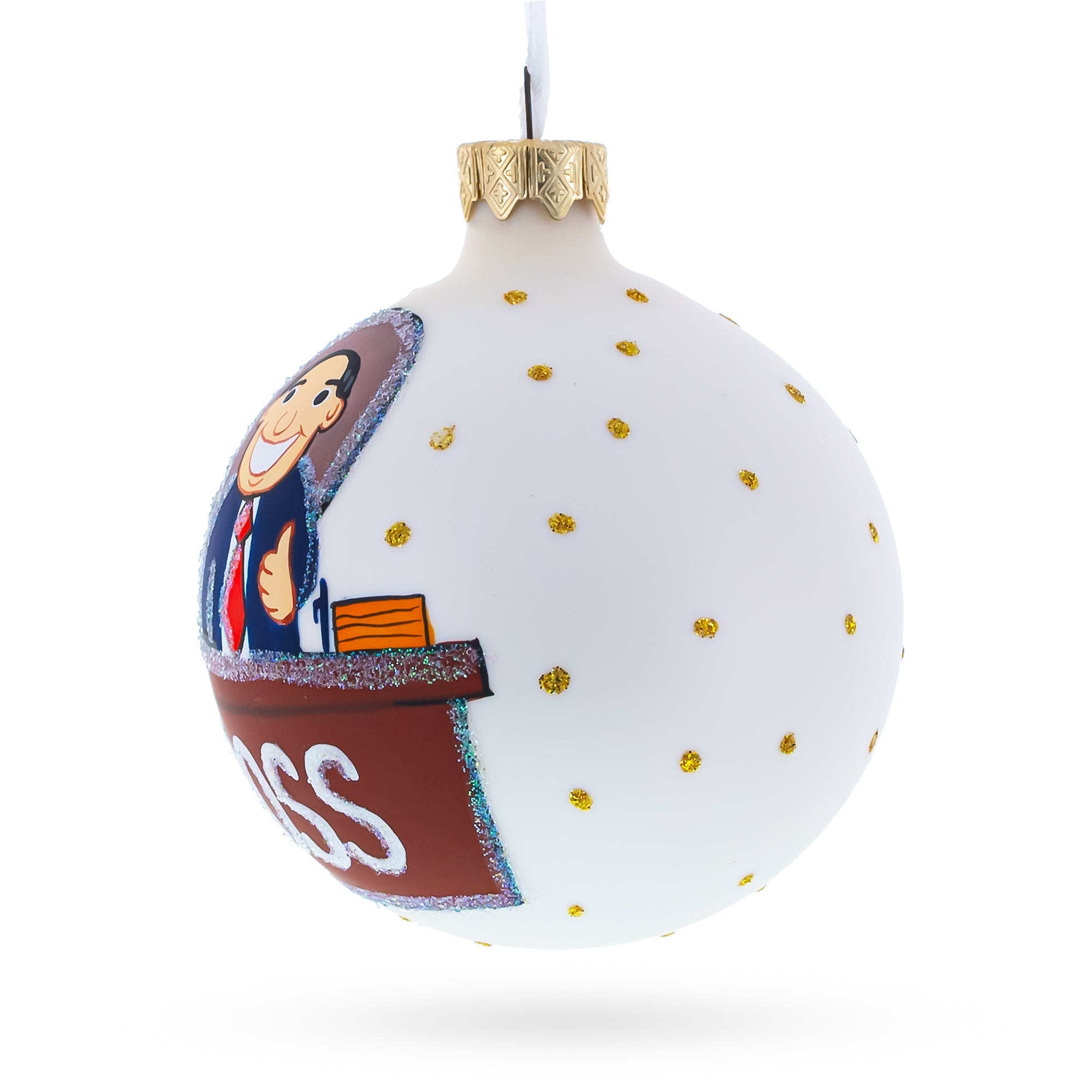 Cheerful Leader Glass Ball Boss Christmas Ornament 3.25 Inches