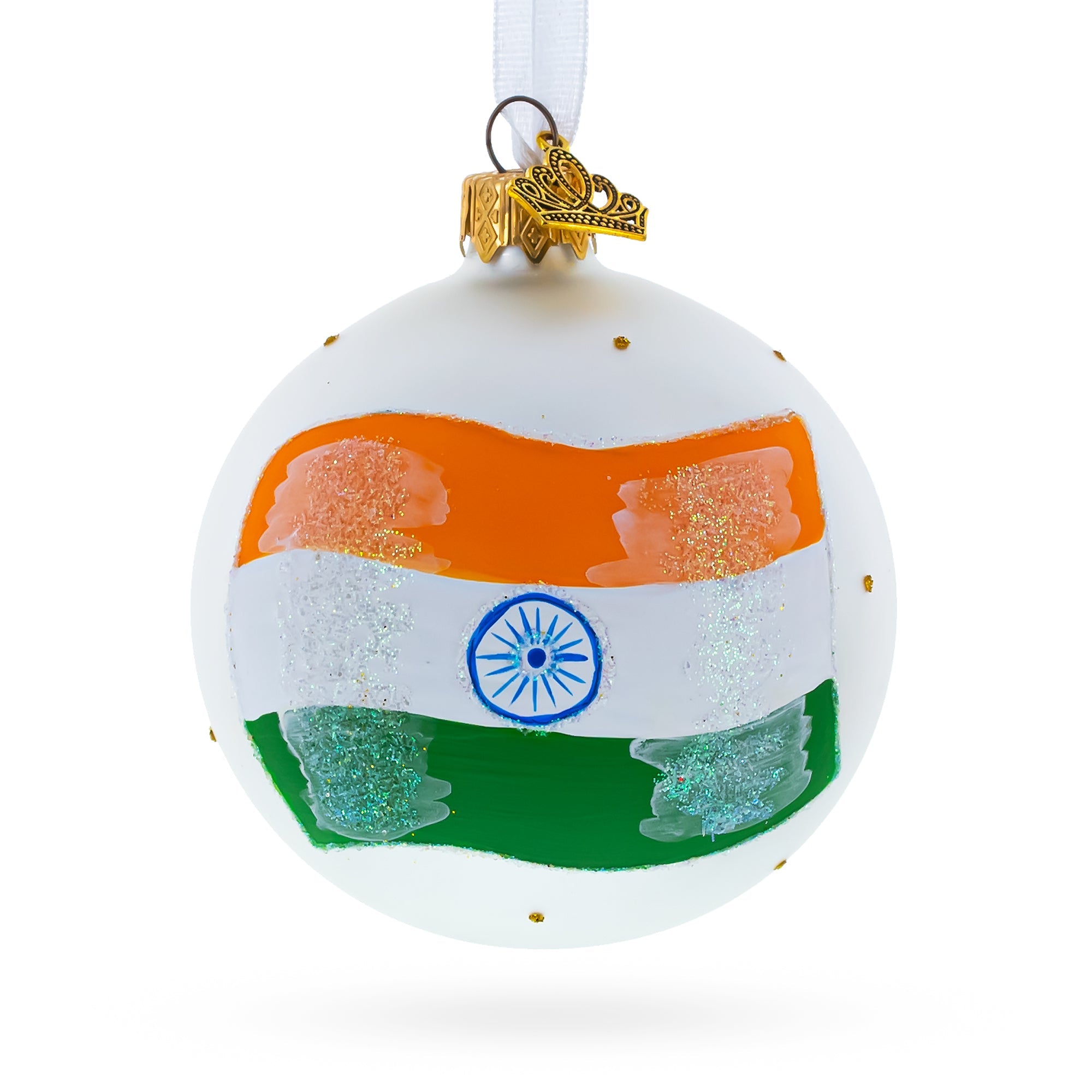 Flag of India Glass Ball Christmas Ornament 3.25 Inches