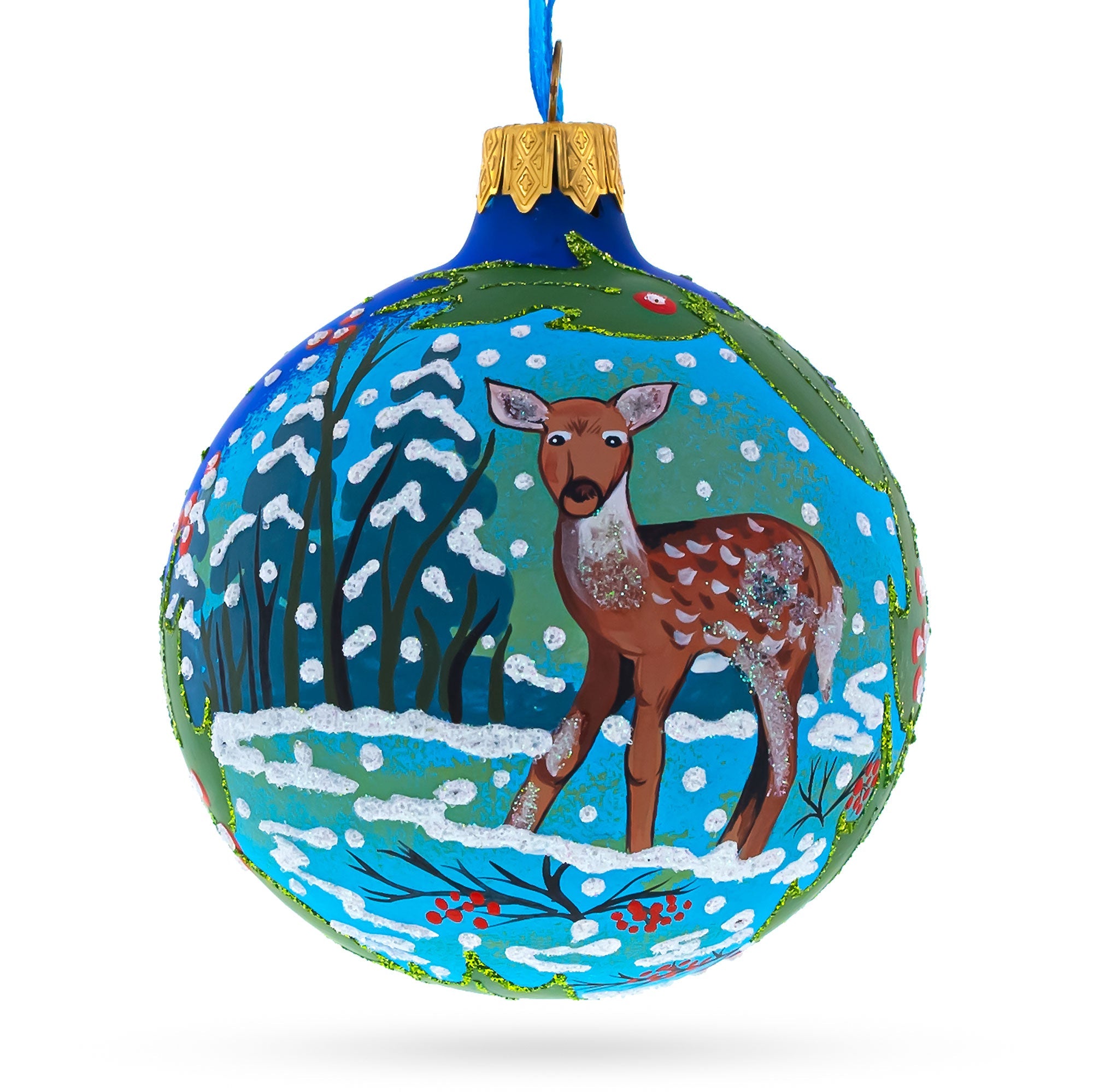 Deer in the Woods Glass Ball Christmas Ornament 3.25 Inches