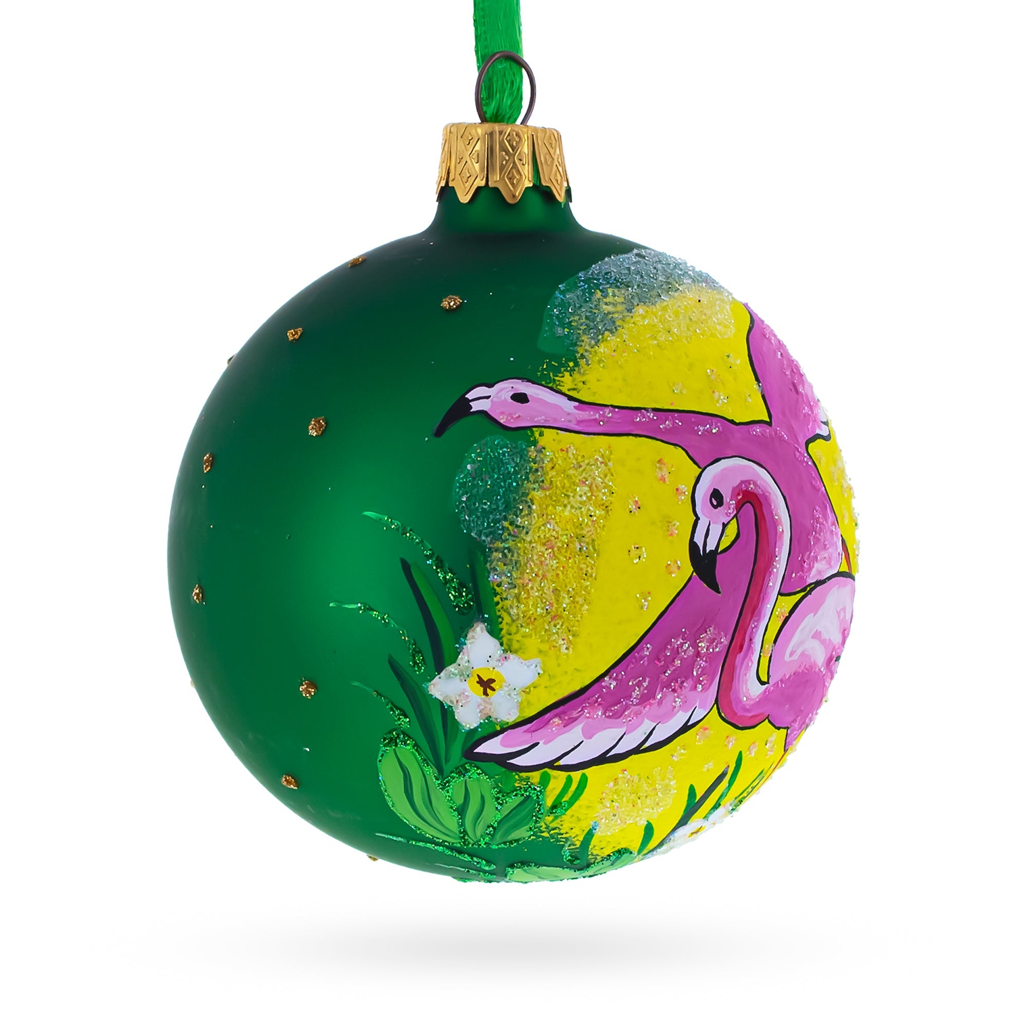 Pink Flamingos Glass Christmas Ornament 3.25 Inches