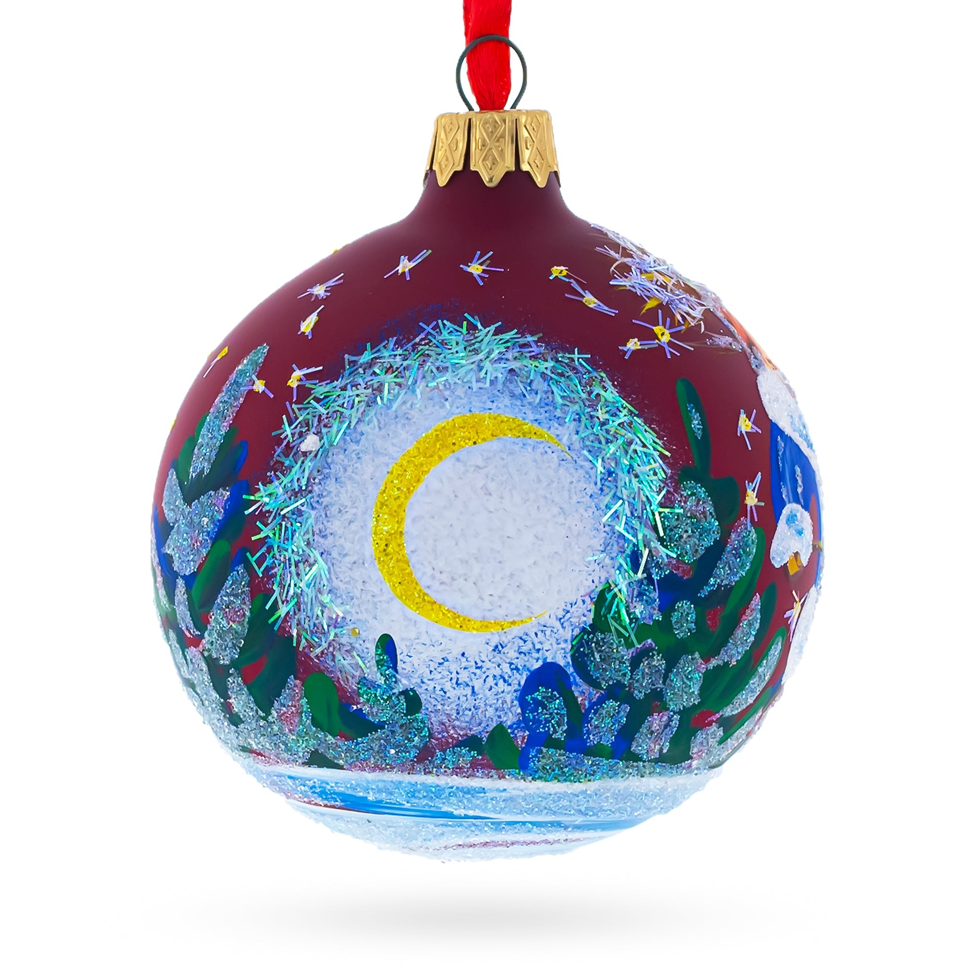 Hedgehog Serenading with Cello Glass Ball Christmas Ornament 3.25 Inches