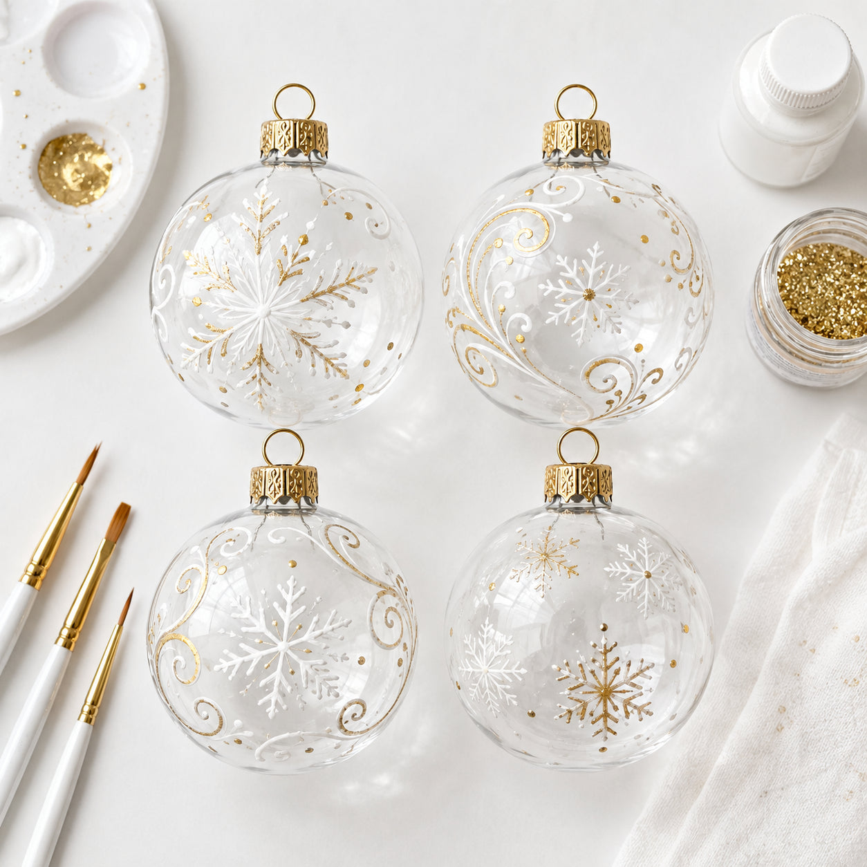 Set of 4 Clear Glass Ball Christmas Ornaments DIY Craft 4 Inches