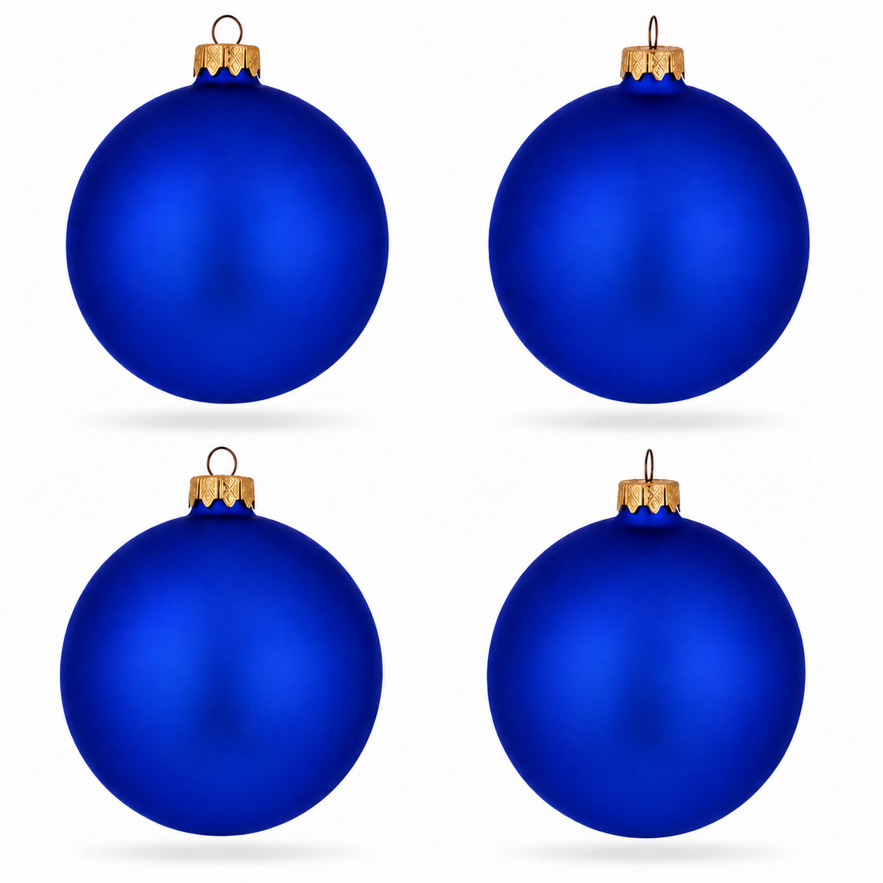 Set Of 4 Matte Blue Glass Ball Christmas Ornaments 4 Inches