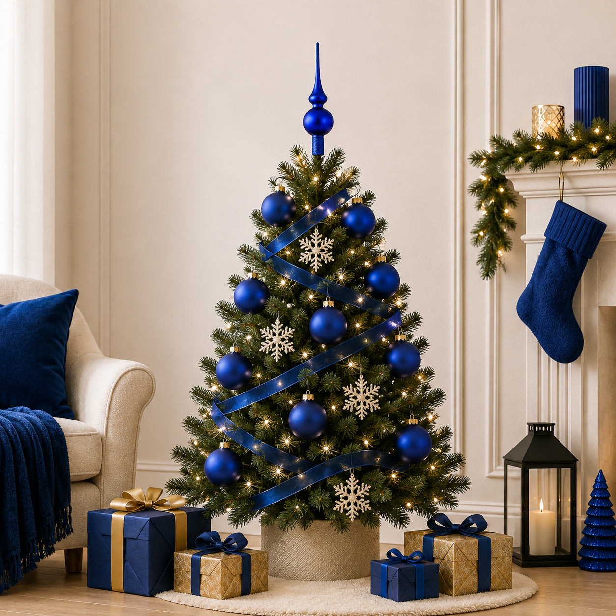 Set Of 4 Matte Blue Glass Ball Christmas Ornaments 4 Inches