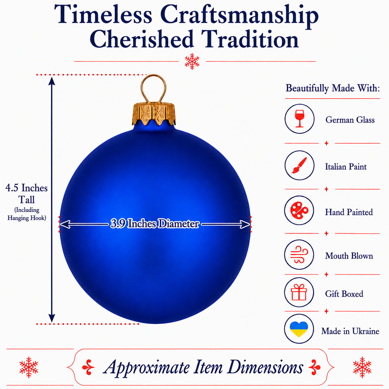 Set Of 4 Matte Blue Glass Ball Christmas Ornaments 4 Inches