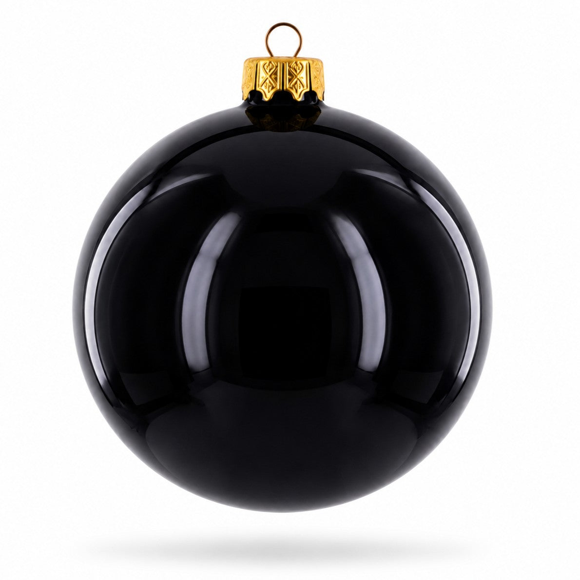 Set of 4 Glossy Black Glass Ball Christmas Ornaments 4 Inches