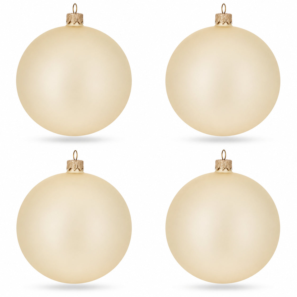 Set of 4 Beige Glass Ball Christmas Ornaments 4 Inches
