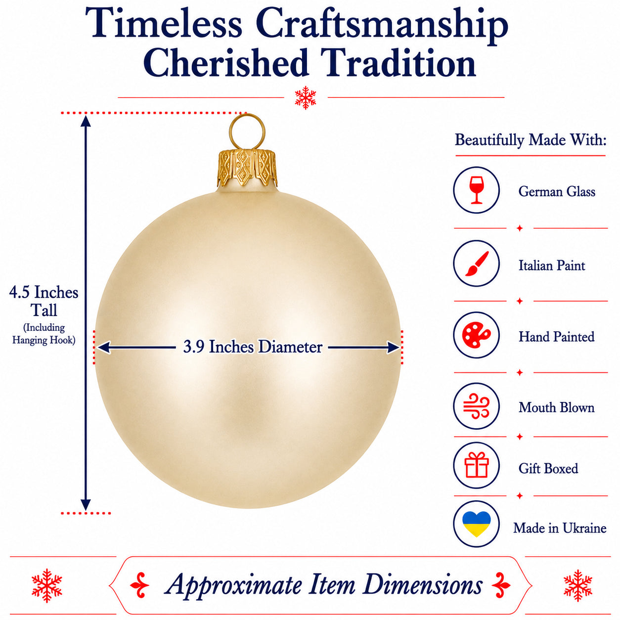 Set of 4 Beige Glass Ball Christmas Ornaments 4 Inches