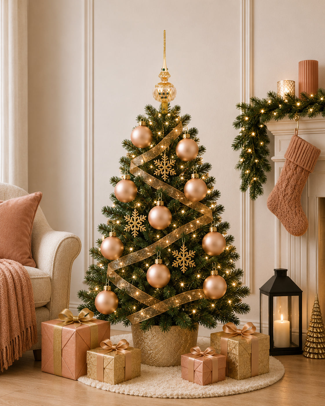 Set of 4 Rose Gold Glass Ball Ornaments 4 Inches