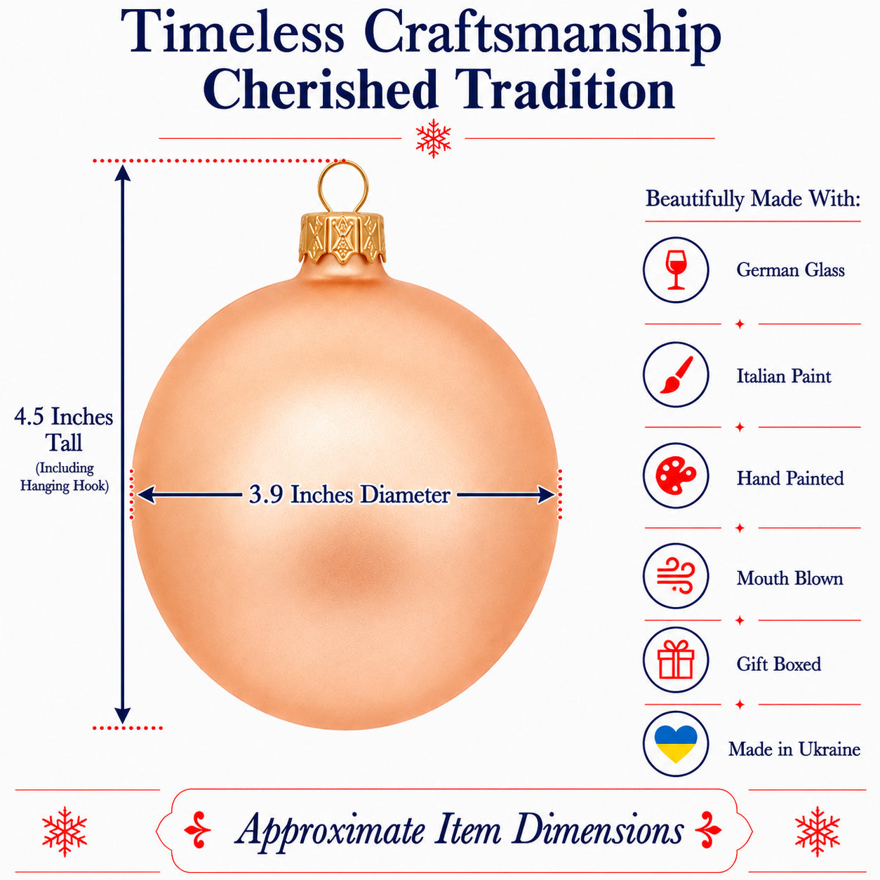 Set of 4 Rose Gold Glass Ball Ornaments 4 Inches