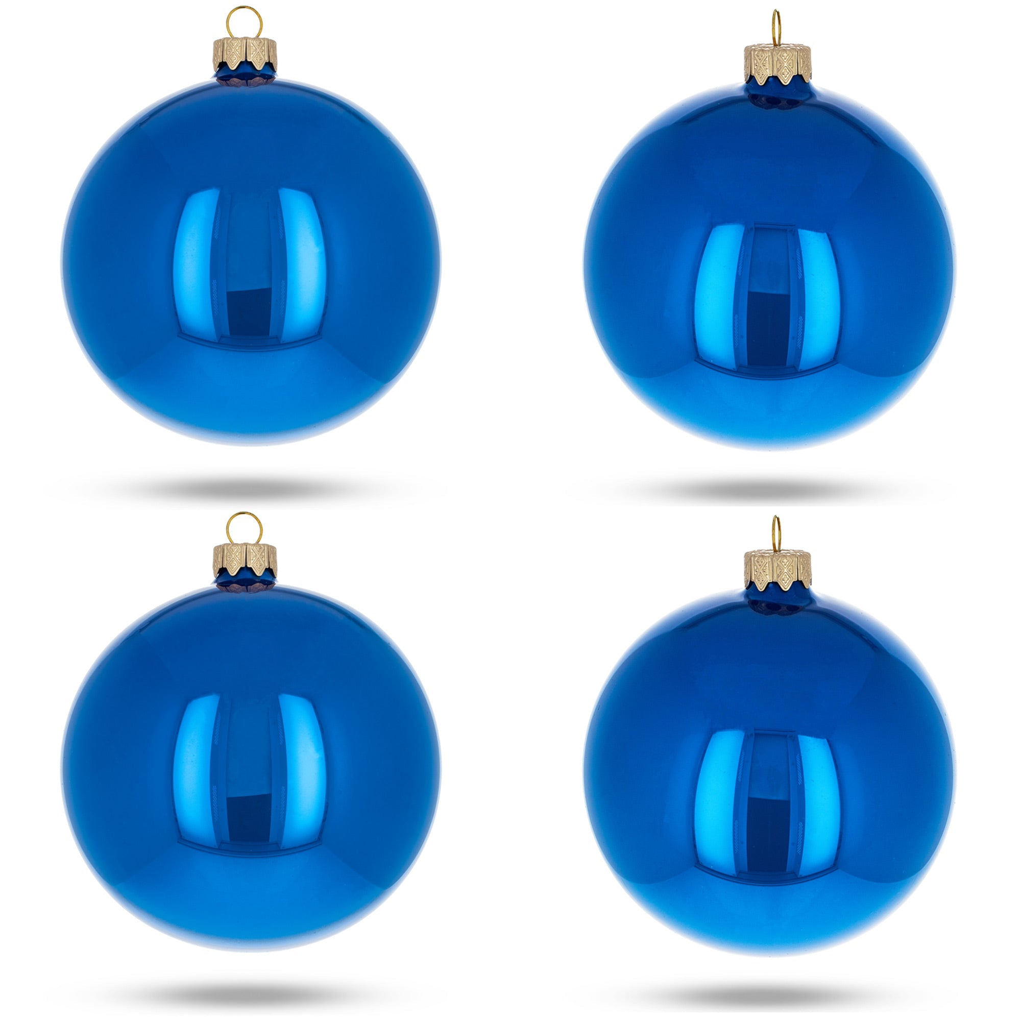 Set of 4 Glossy Blue Glass Ball Christmas Ornaments 4 Inches