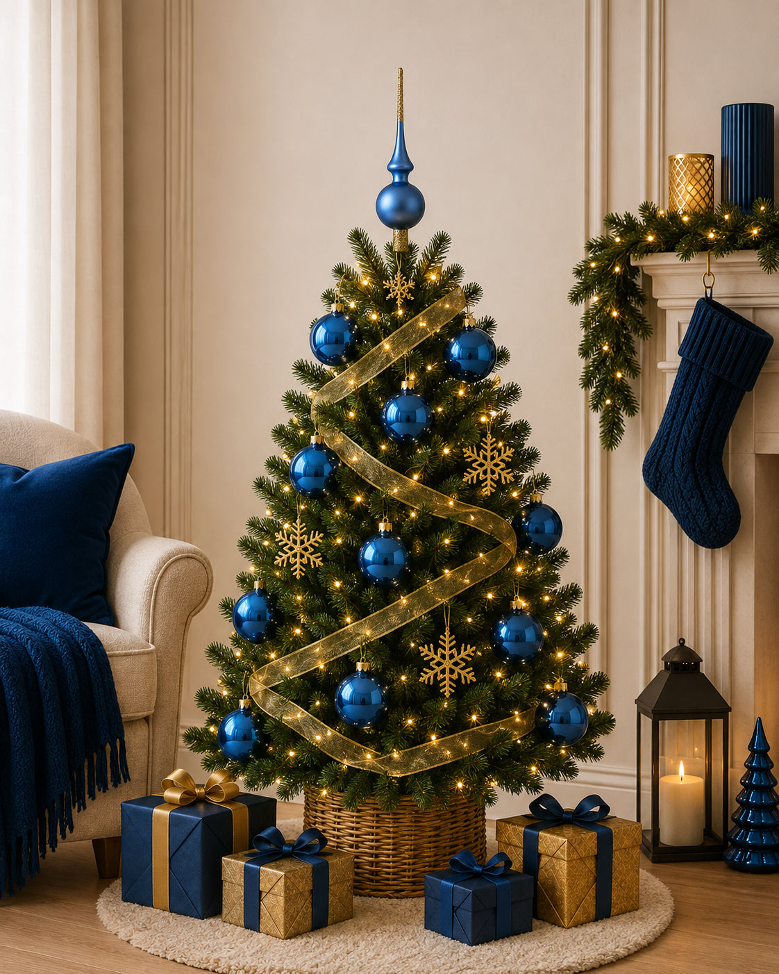 Set of 4 Glossy Blue Glass Ball Christmas Ornaments 4 Inches
