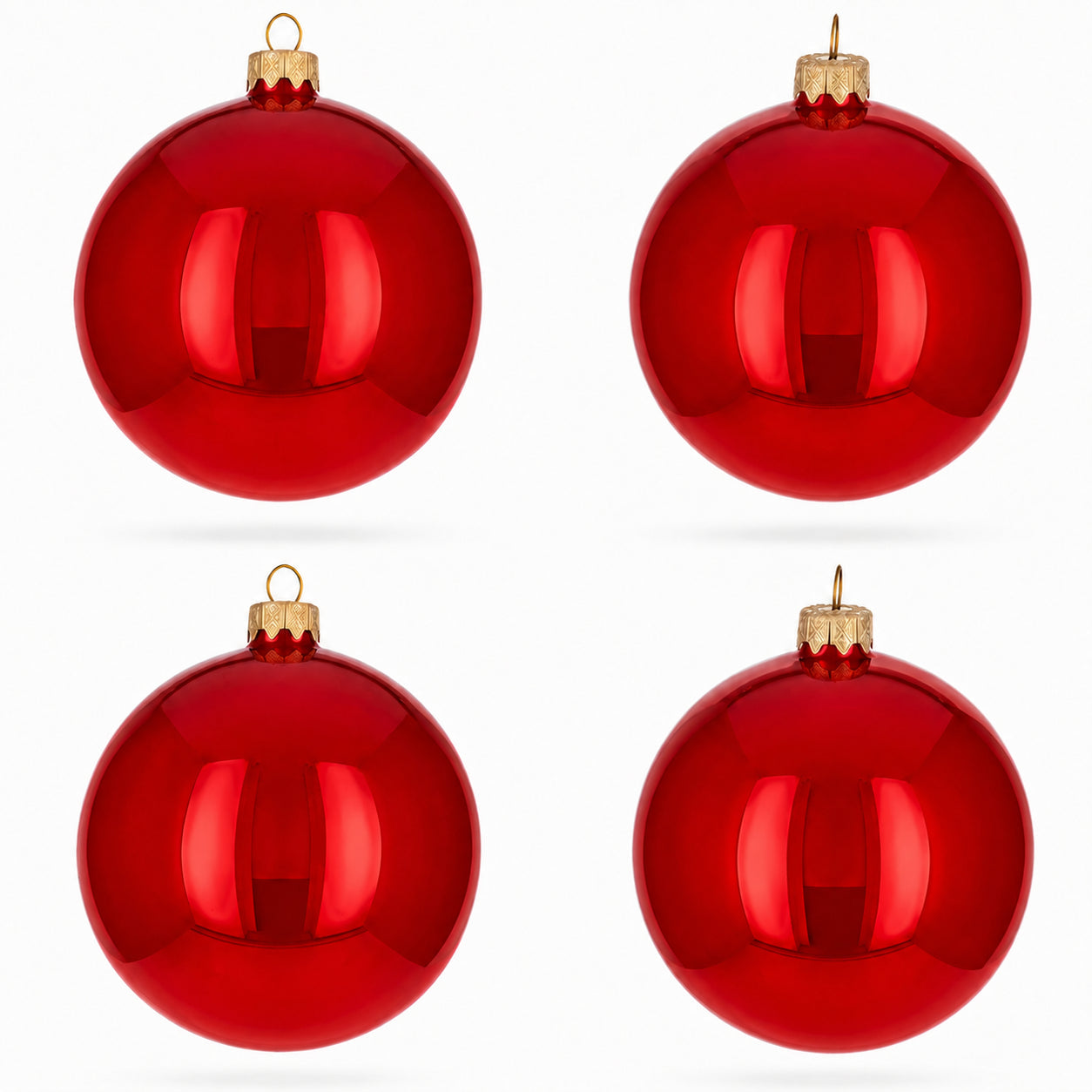 Set of 4 Glossy Red Glass Ball Christmas Ornaments 4 Inches