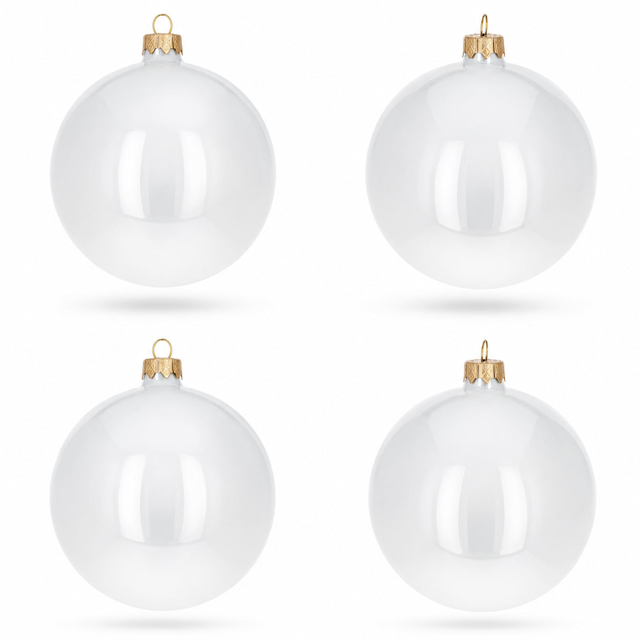 Set of 4 Glossy White Glass Ball Christmas Ornaments 4 Inches
