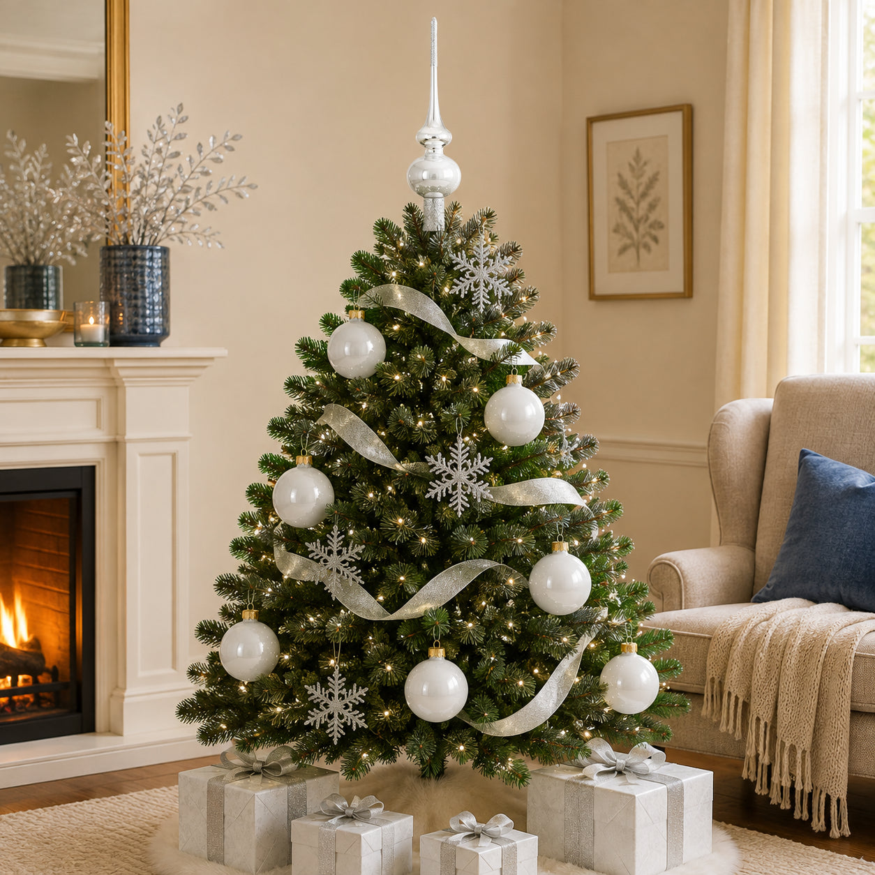 Set of 4 Glossy White Glass Ball Christmas Ornaments 4 Inches