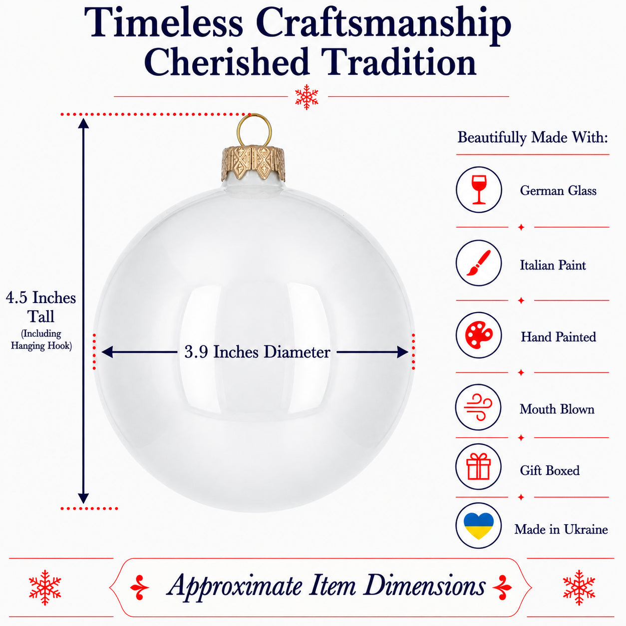 Set of 4 Glossy White Glass Ball Christmas Ornaments 4 Inches