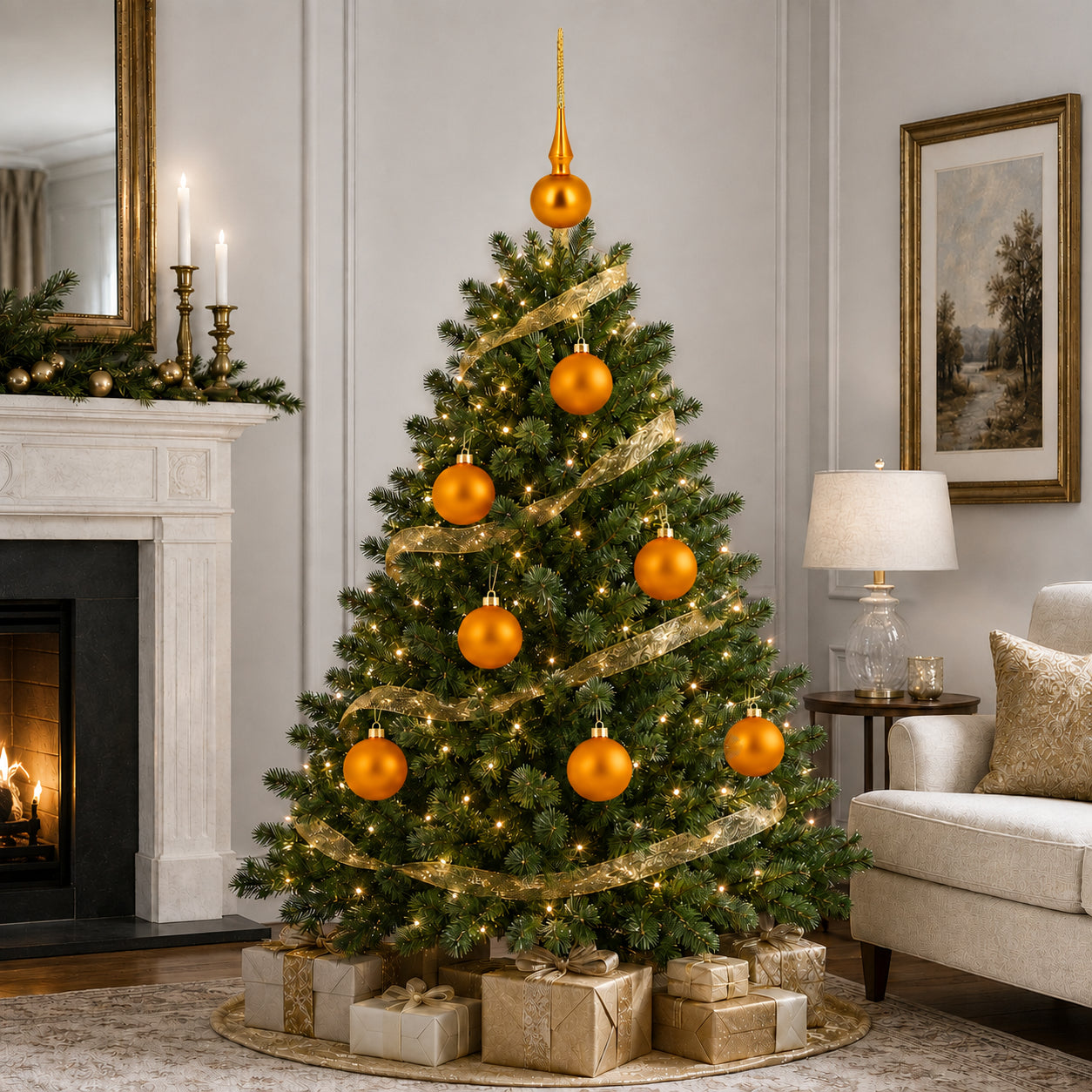 Set of 4 Matte Orange Glass Ball Christmas Ornaments 4 Inches