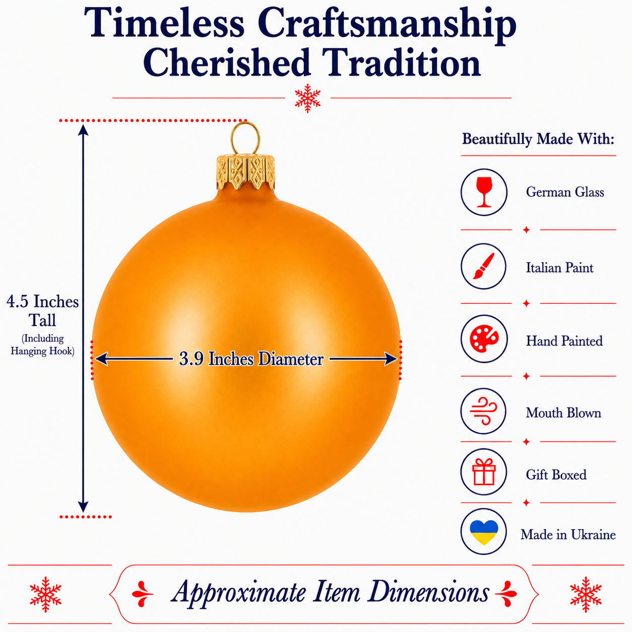 Set of 4 Matte Orange Glass Ball Christmas Ornaments 4 Inches