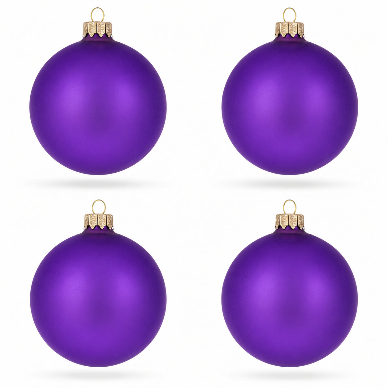 Set of 4 Matte Purple Glass Ball Christmas Ornaments 4 Inches