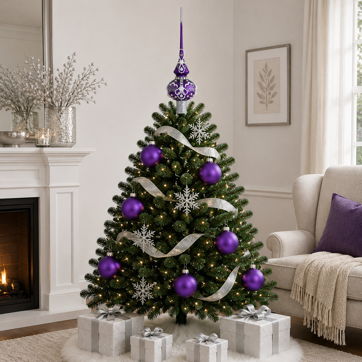 Set of 4 Matte Purple Glass Ball Christmas Ornaments 4 Inches