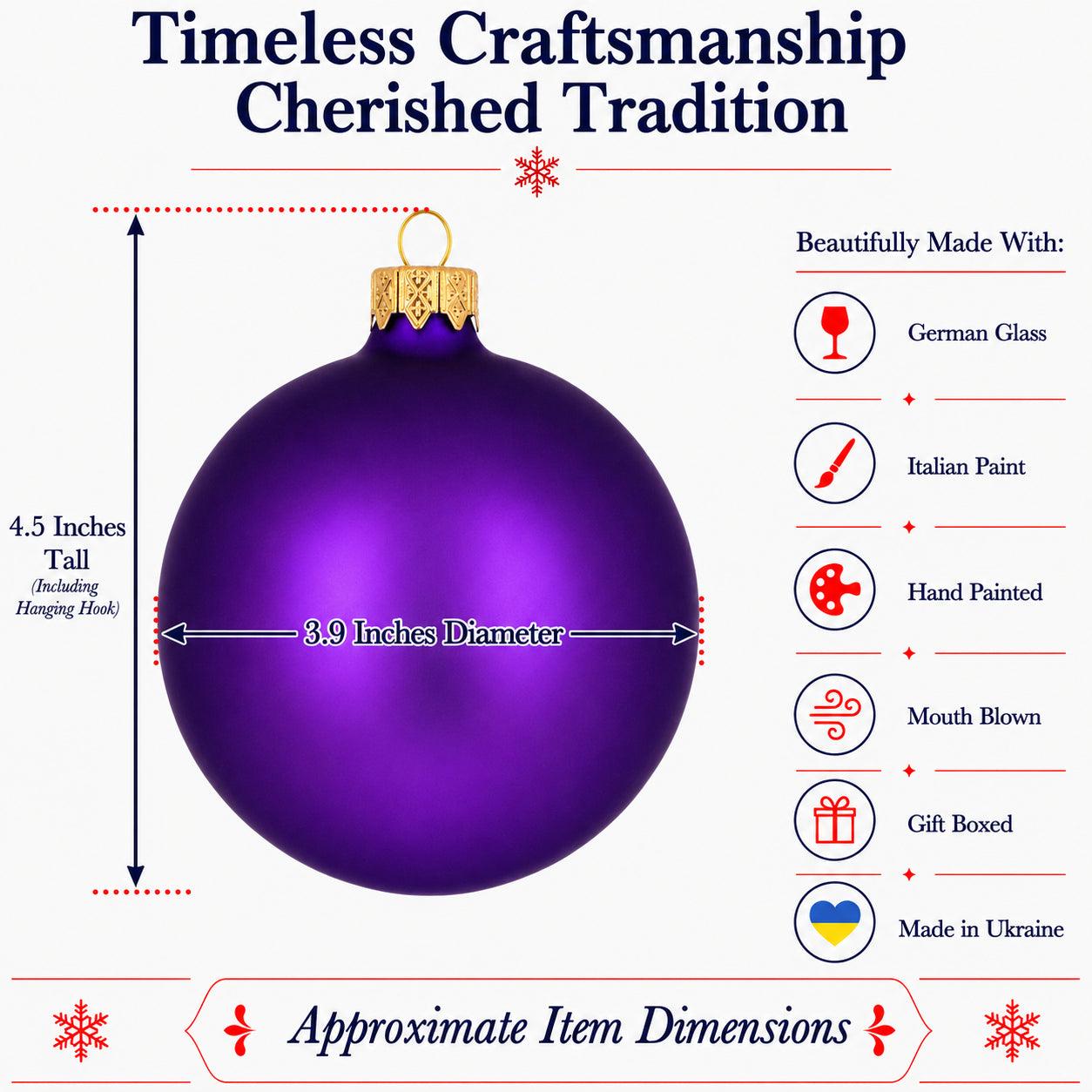 Set of 4 Matte Purple Glass Ball Christmas Ornaments 4 Inches