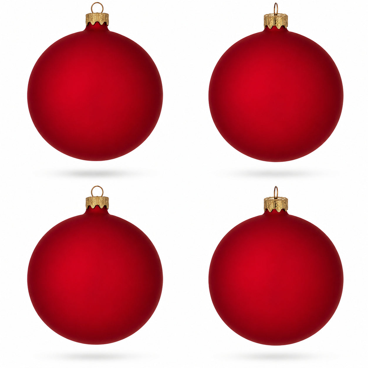 Set of 4 Red Matte Glass Ball Christmas Ornaments 4 Inches