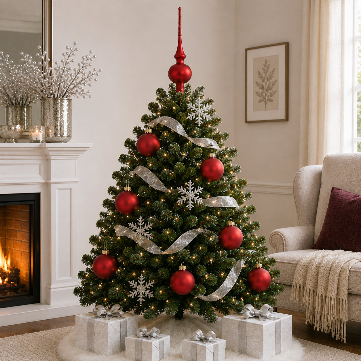 Set of 4 Red Matte Glass Ball Christmas Ornaments 4 Inches