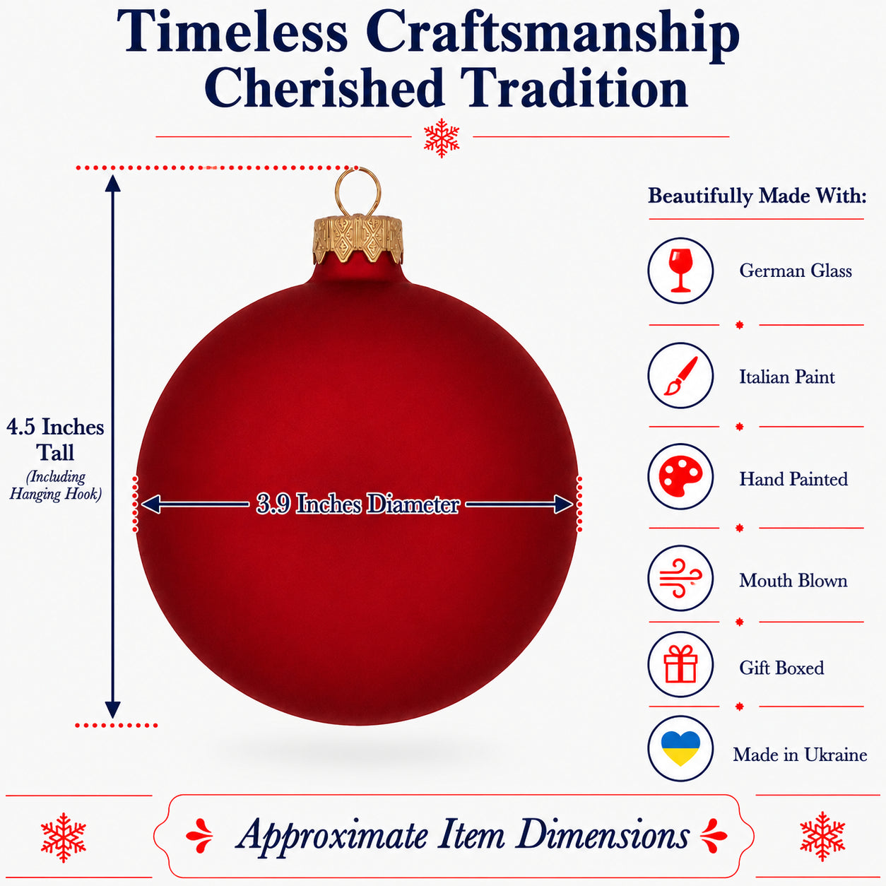 Set of 4 Red Matte Glass Ball Christmas Ornaments 4 Inches