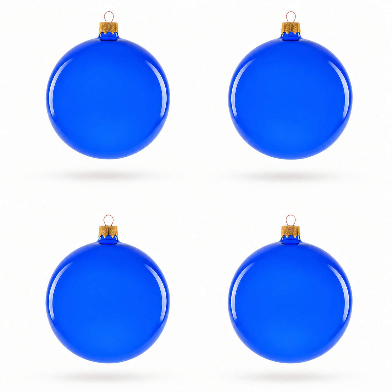 Set of 4 Translucent Glossy Blue Glass Ball Christmas Ornaments 4 Inches