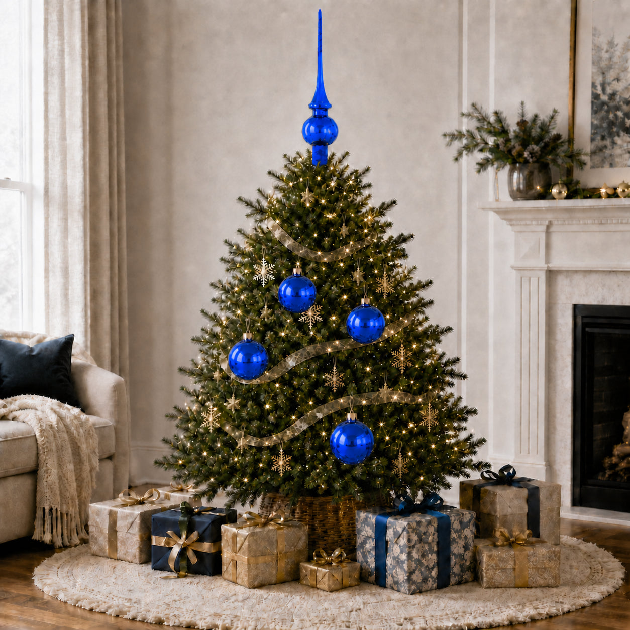 Set of 4 Translucent Glossy Blue Glass Ball Christmas Ornaments 4 Inches